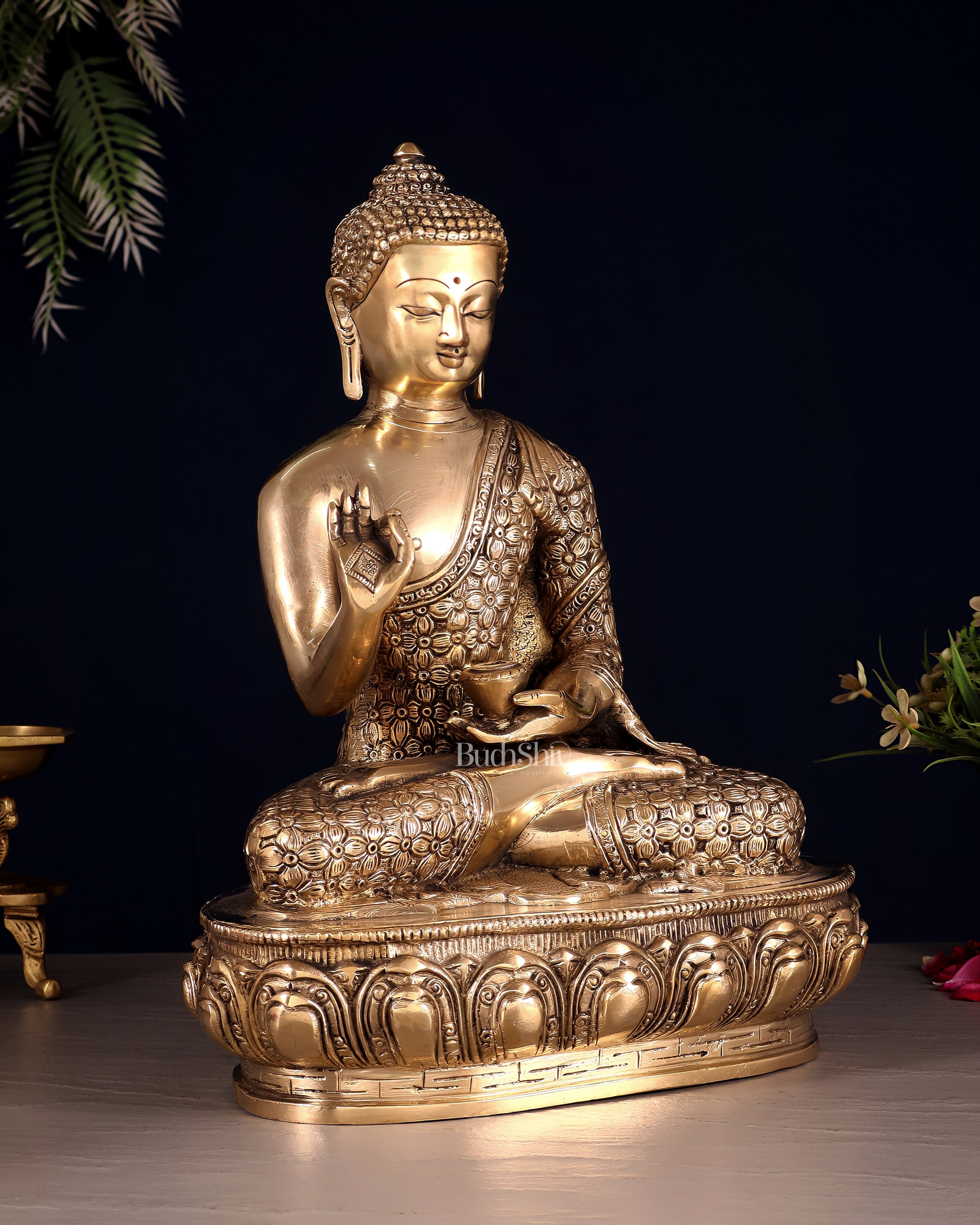 Pure Brass blessing Buddha Sculpture - 13"
