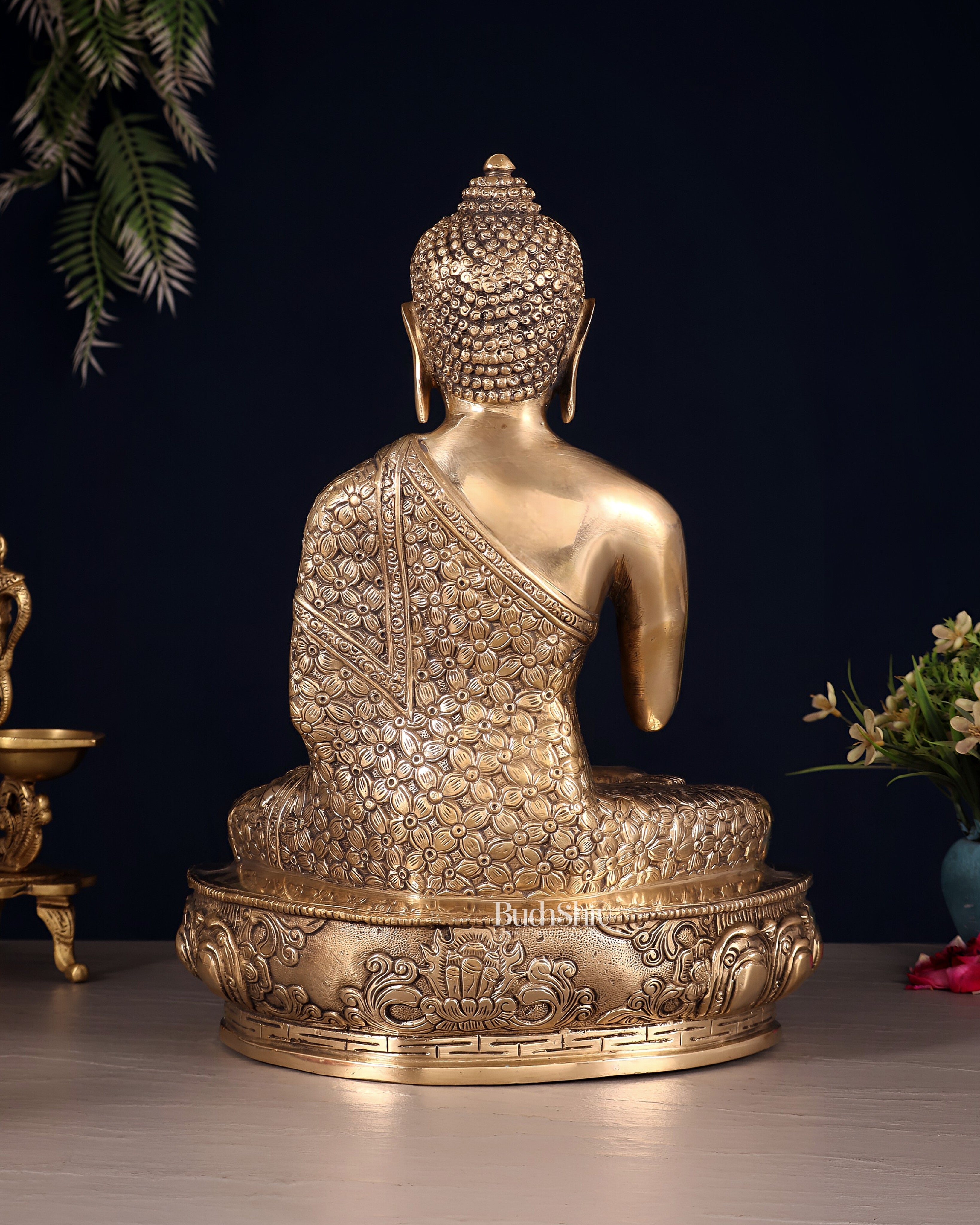Pure Brass blessing Buddha Sculpture - 13"