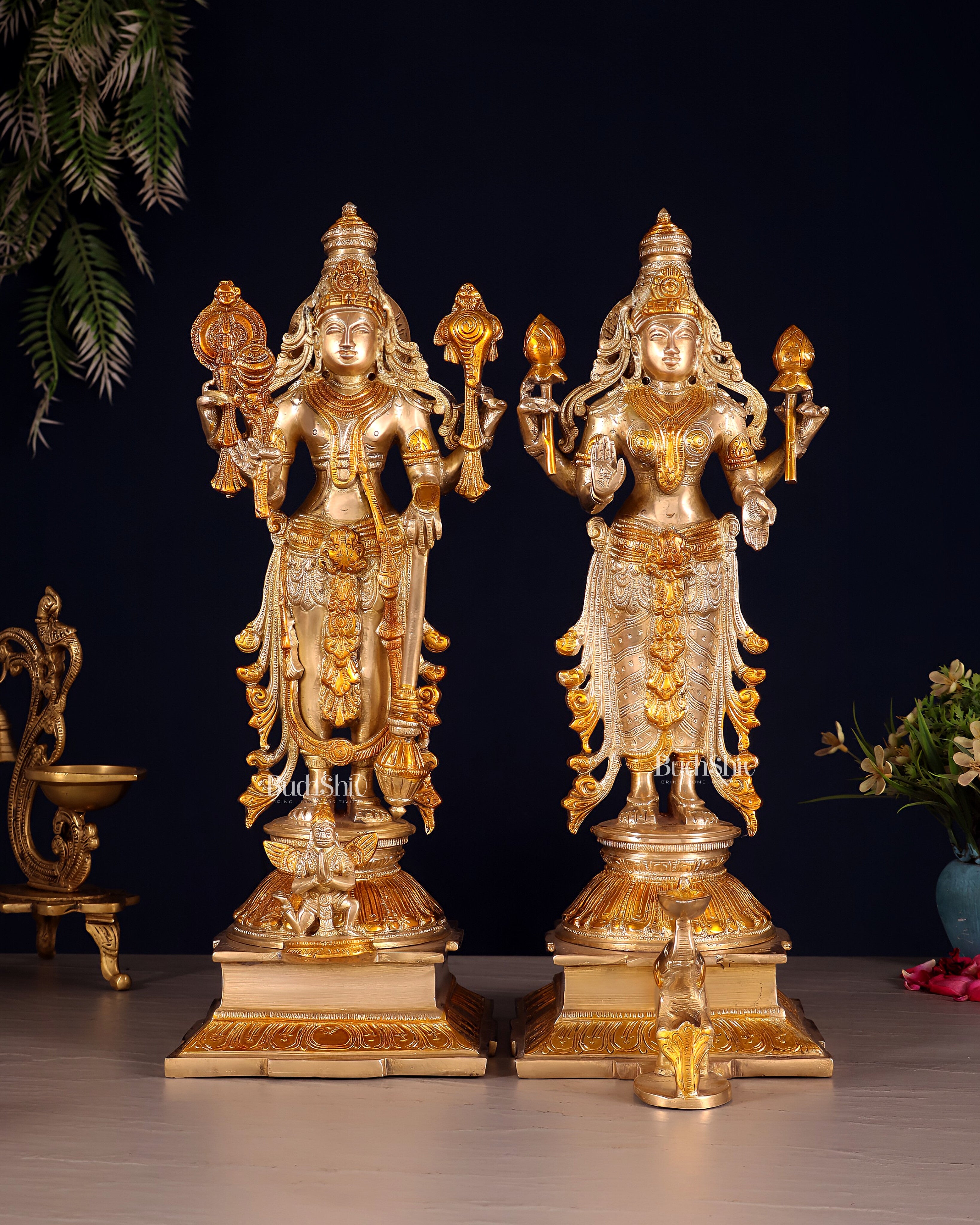 Pure Brass Chola Style Vishnu Set – Vishnu with Garuda & Lakshmi | 14 Inch