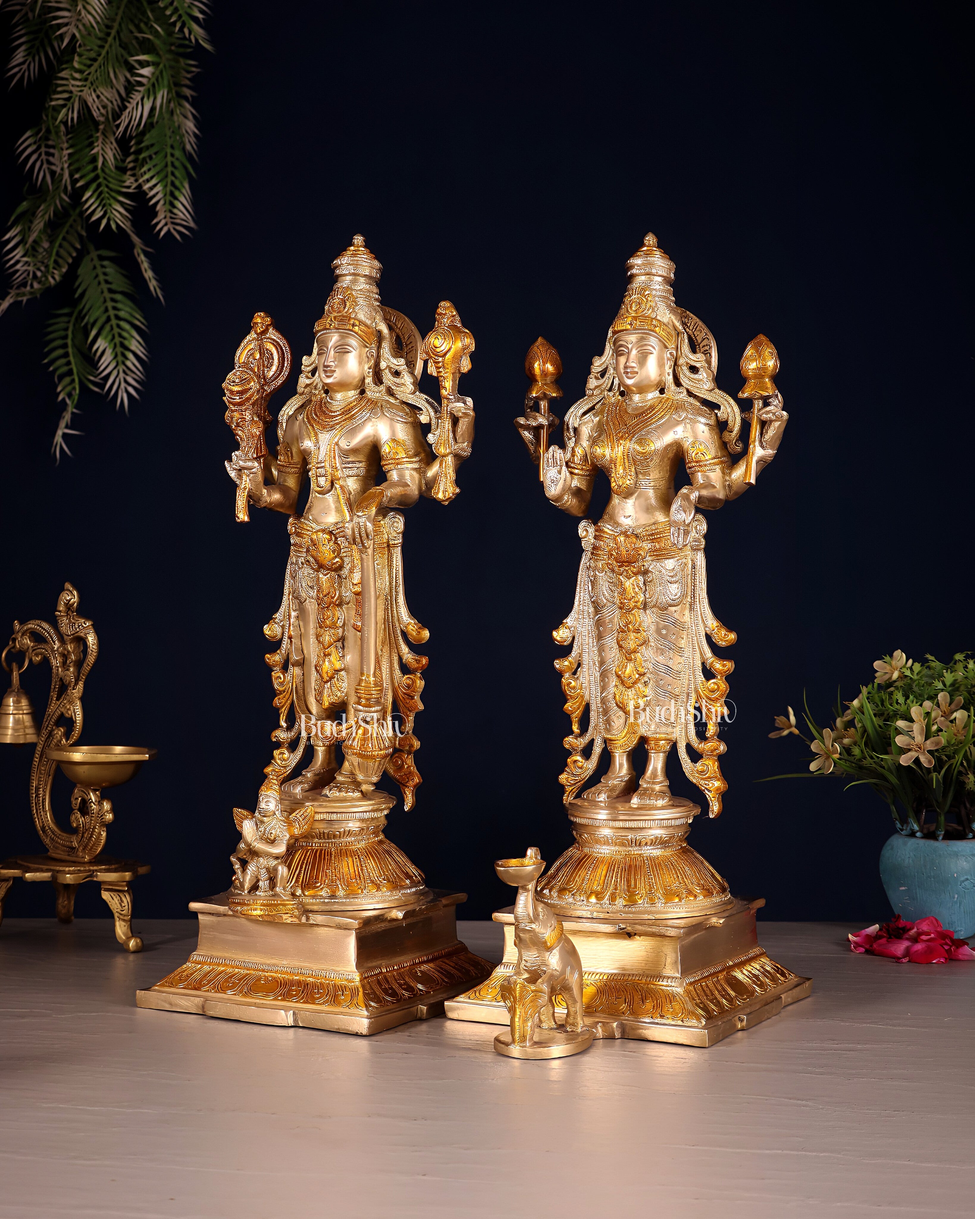 Pure Brass Chola Style Vishnu Set – Vishnu with Garuda & Lakshmi | 14 Inch