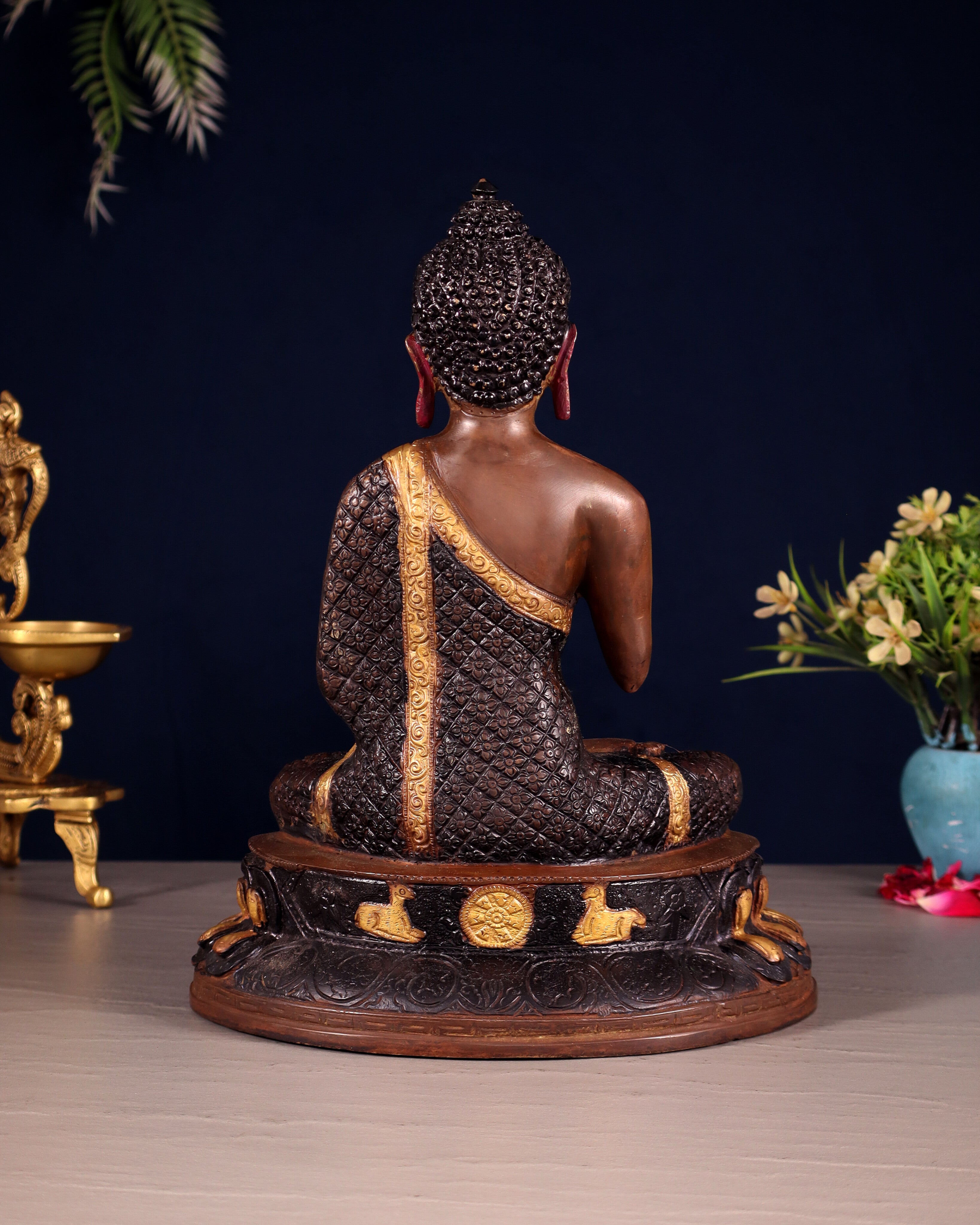 Pure Brass Buddha Statue - Nepali copper Finish, 11" Height