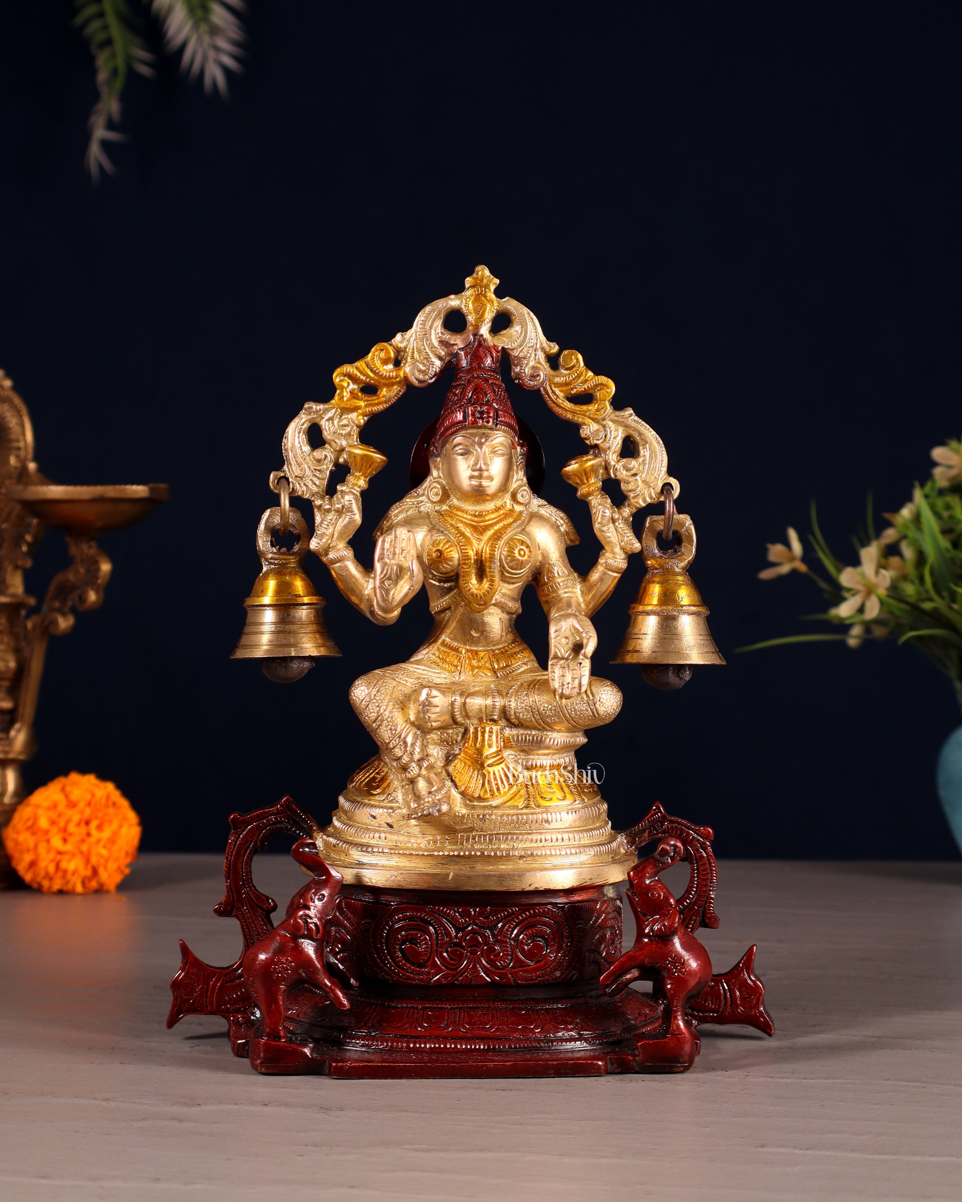 Pure Brass Goddess Lakshmi Idol with Prabhavali 8.2"