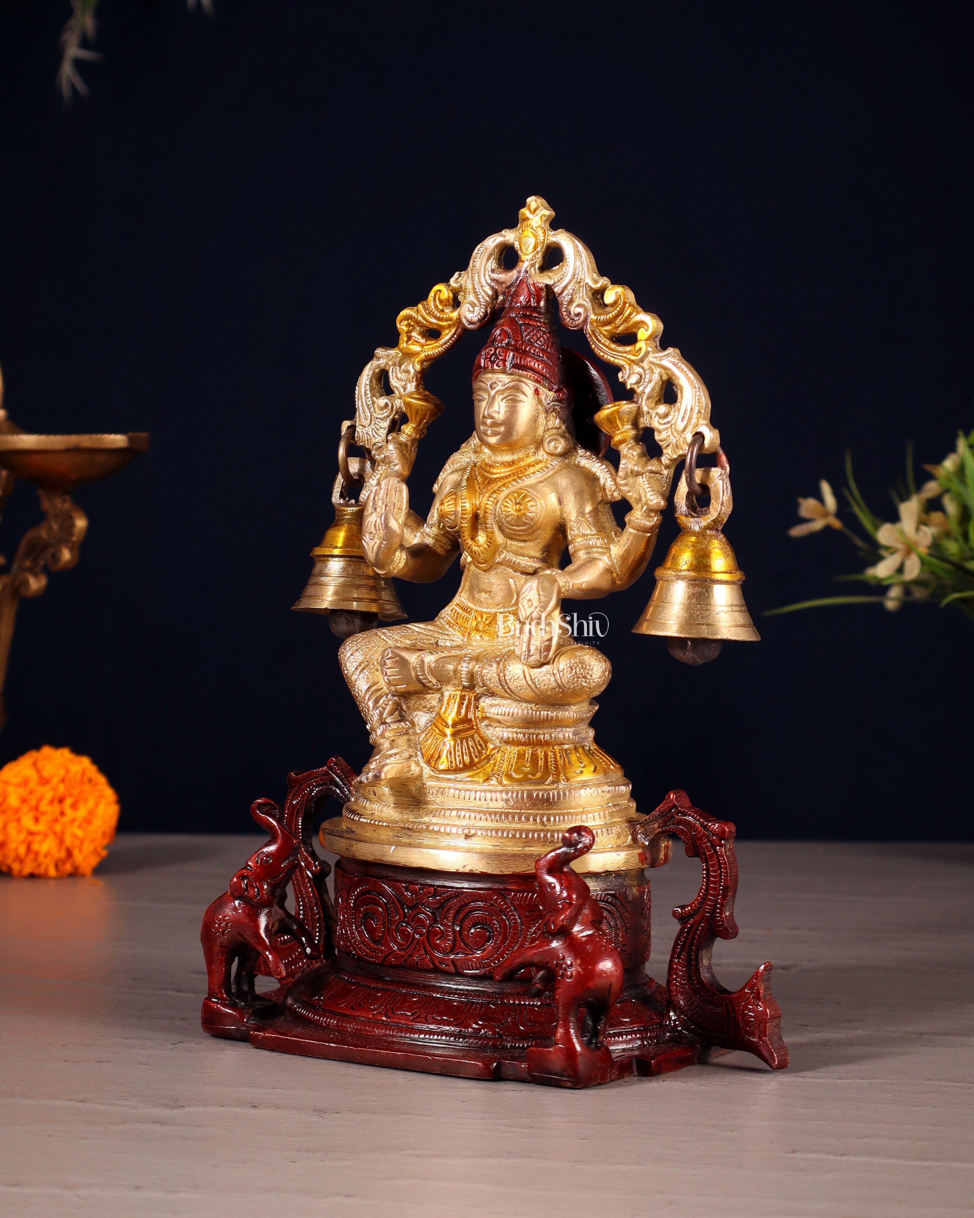 Pure Brass Goddess Lakshmi Idol with Prabhavali 8.2"