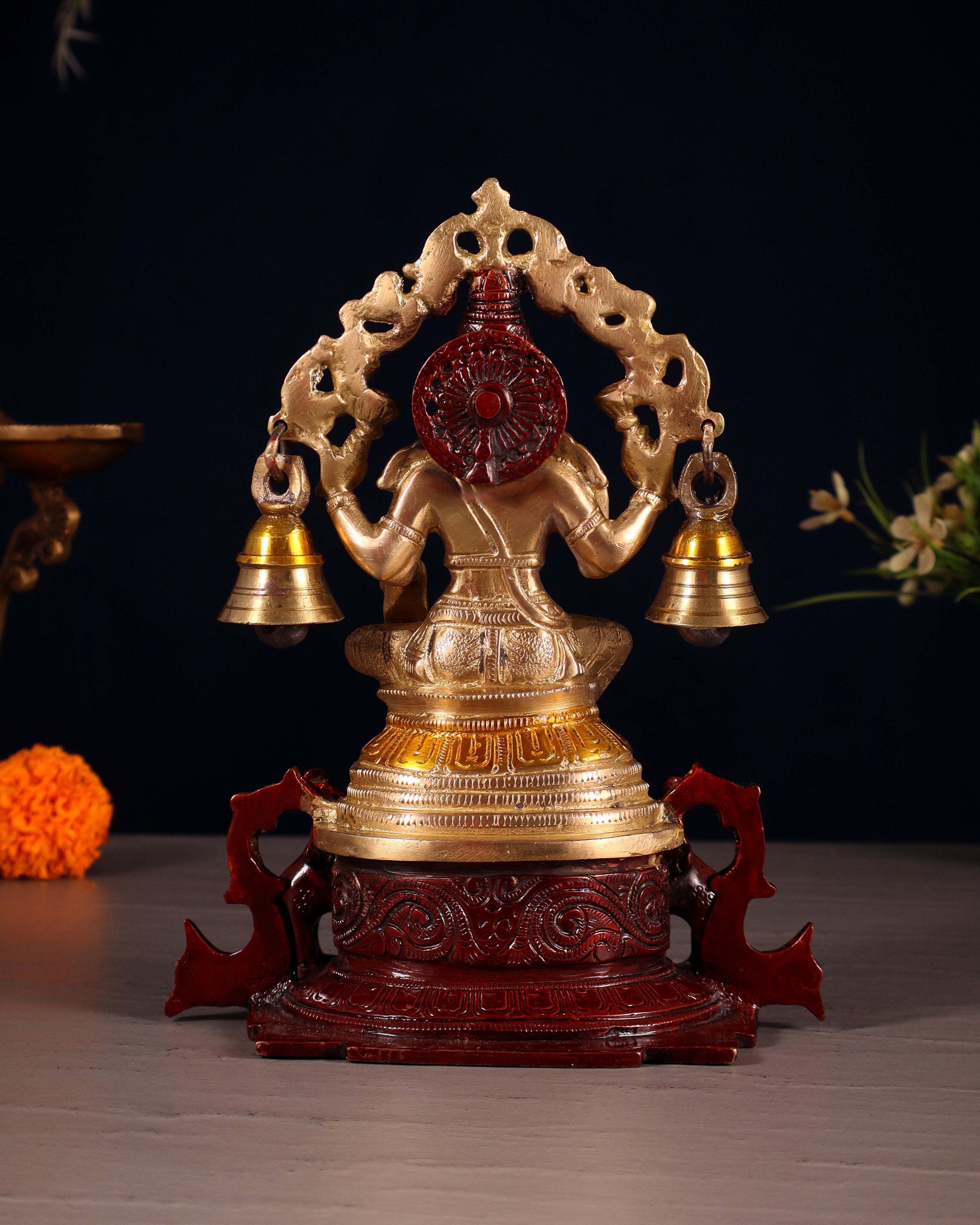 Pure Brass Goddess Lakshmi Idol with Prabhavali 8.2"