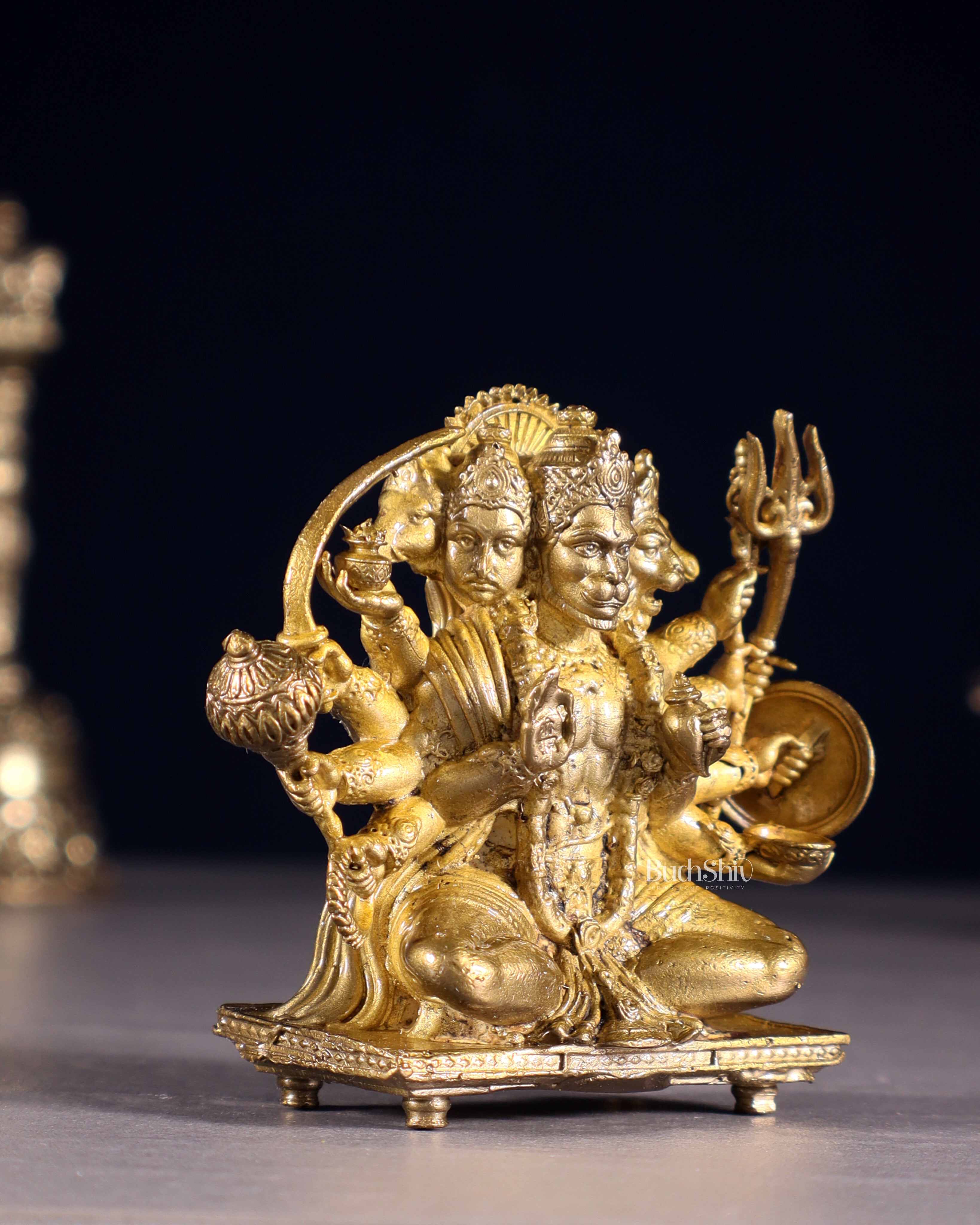 Brass Pure Bronze Panchaloha Panchmukhi Hanuman Hanuman Idol with Crossed Legs – 2.5"