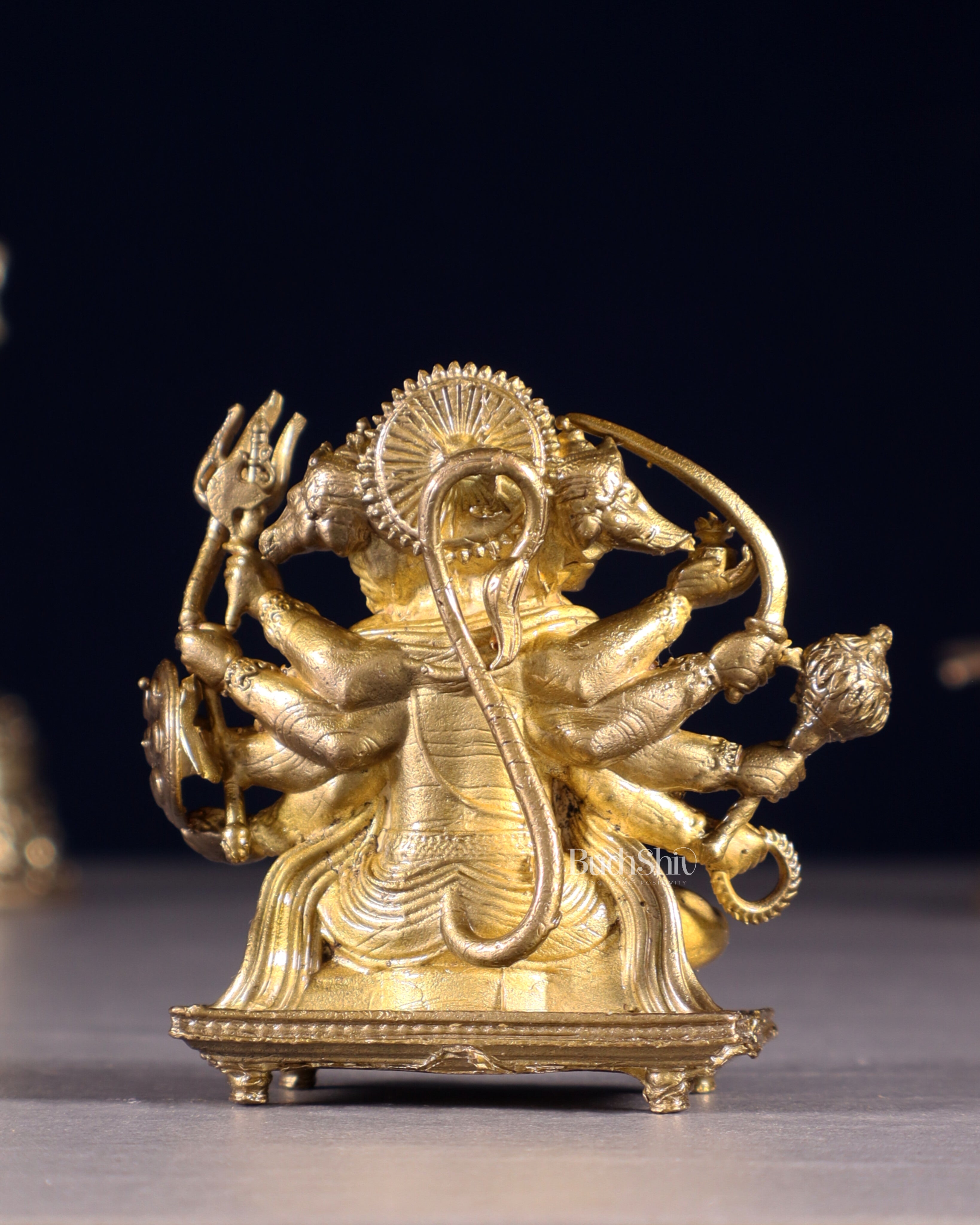 Brass Pure Bronze Panchaloha Panchmukhi Hanuman Hanuman Idol with Crossed Legs – 2.5"