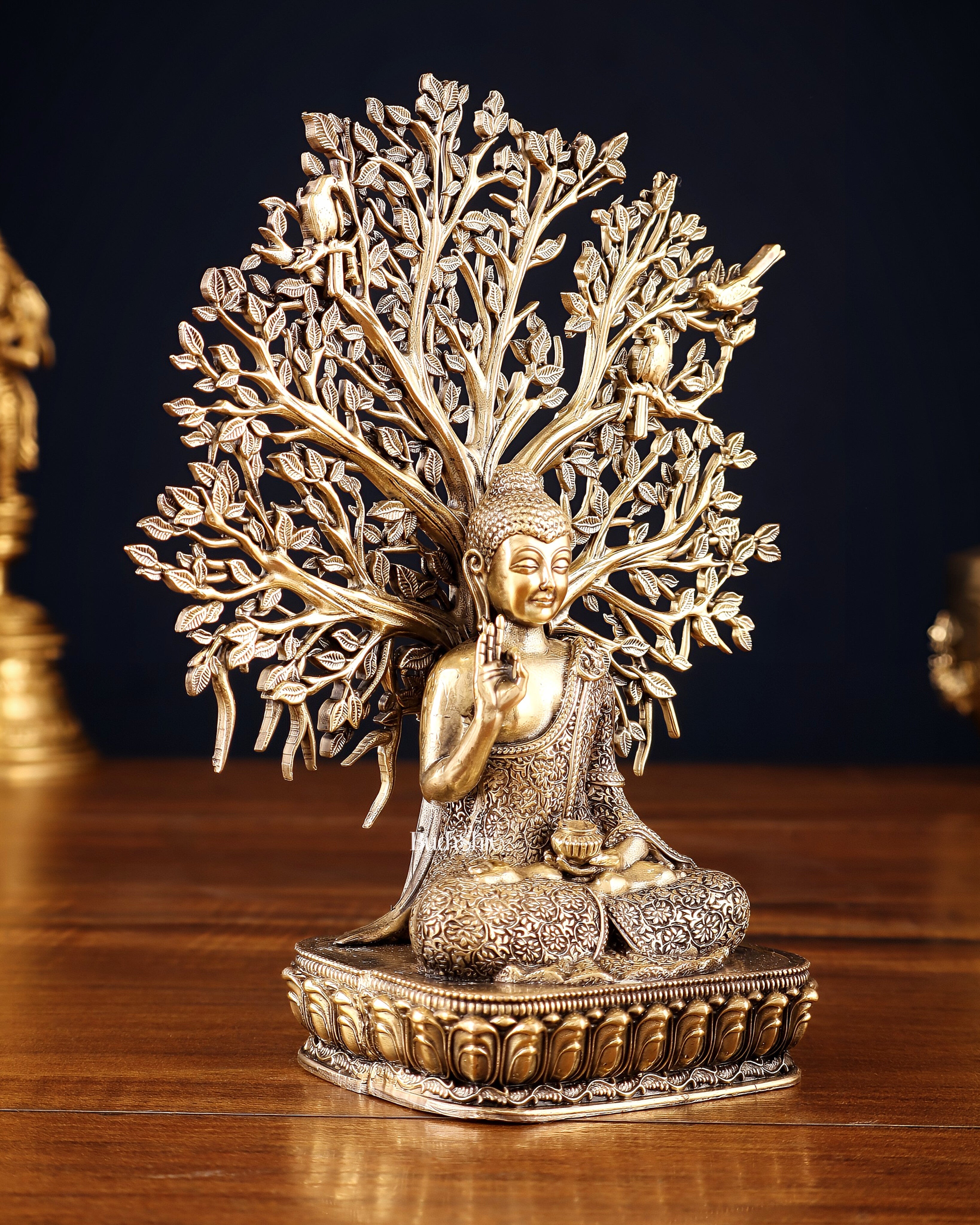 Superfine Brass Lord Buddha with Bodhi Tree Idol 6.5"