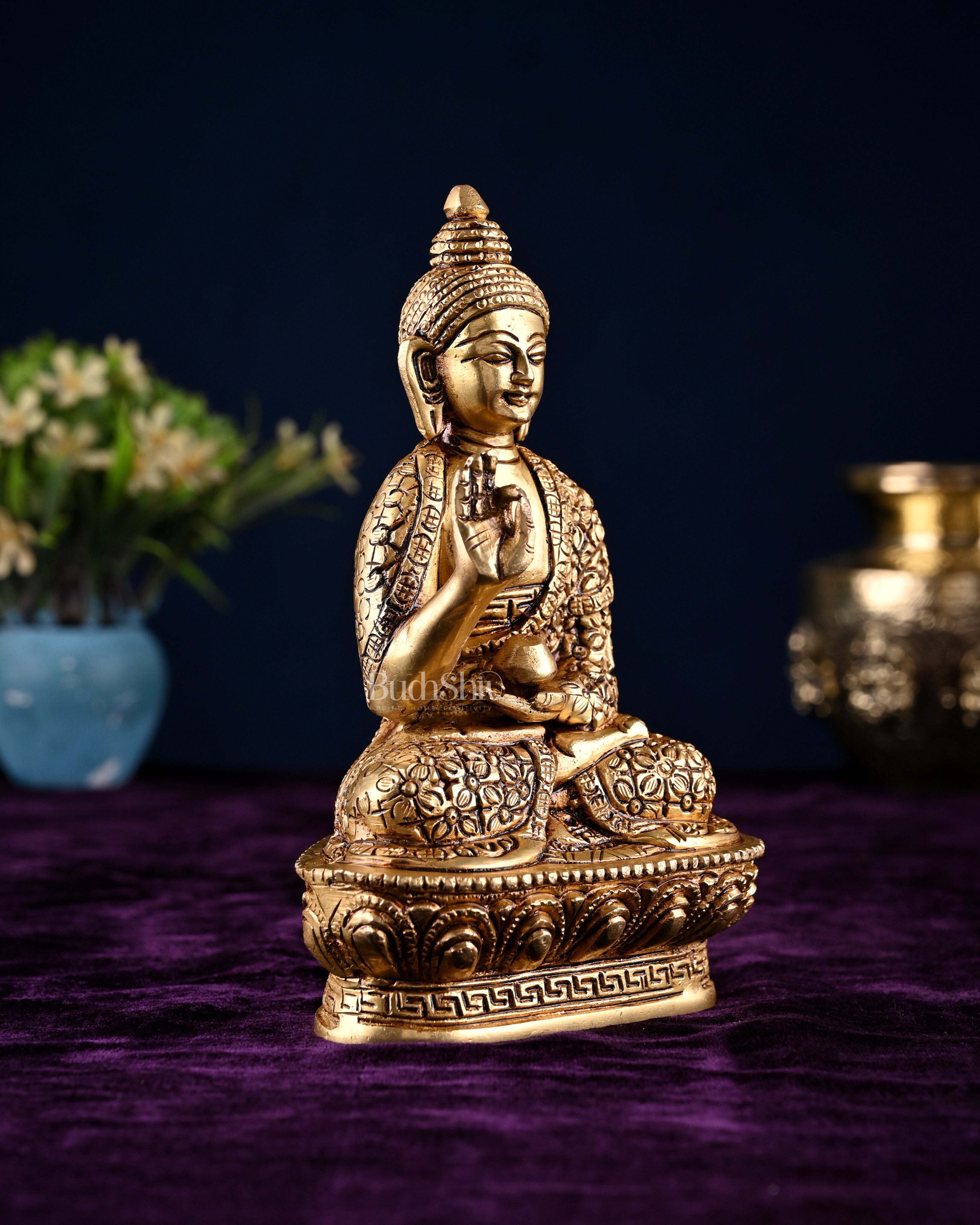 Brass blessing Buddha Idol antique tone | 7"