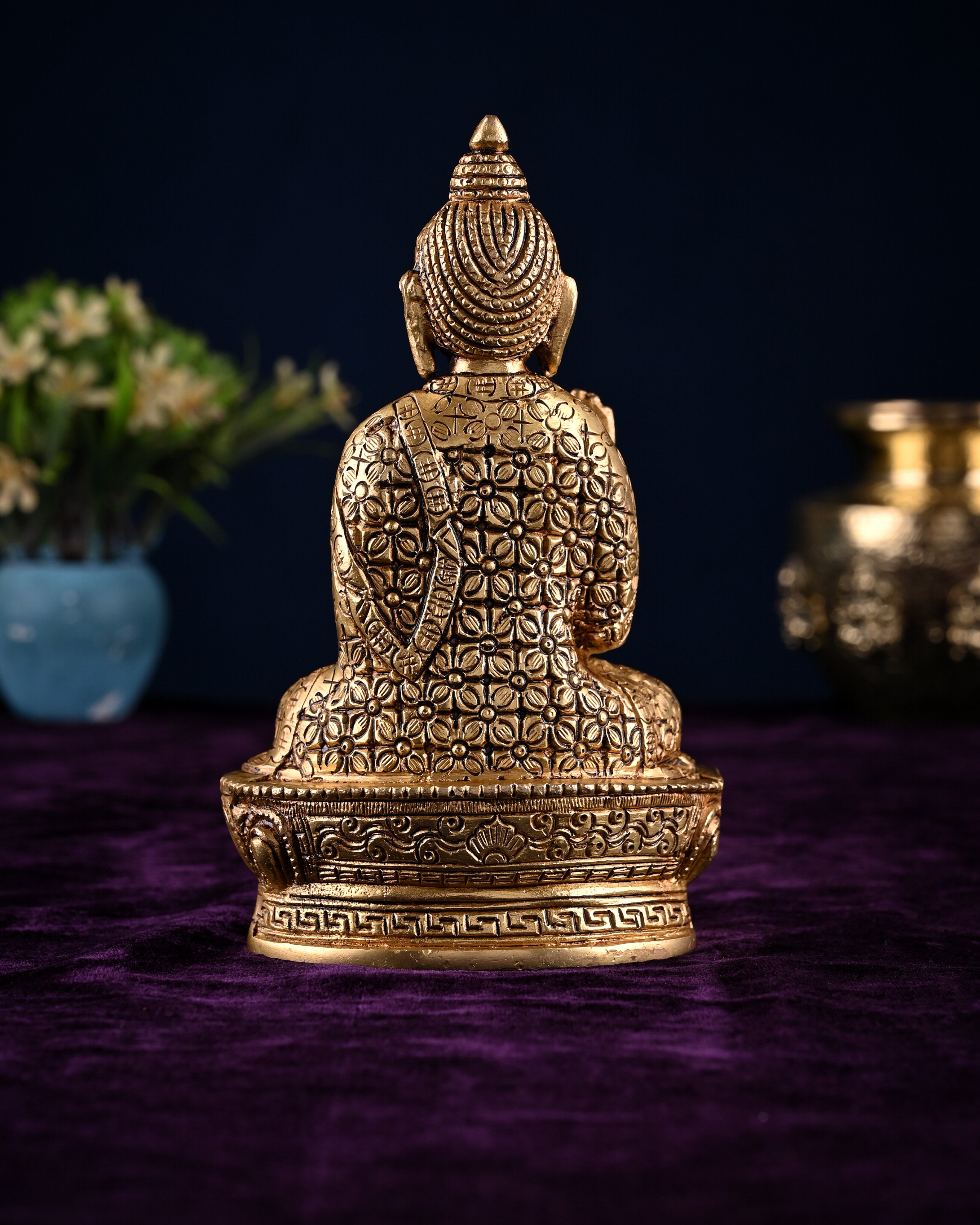 Brass blessing Buddha Idol antique tone | 7"