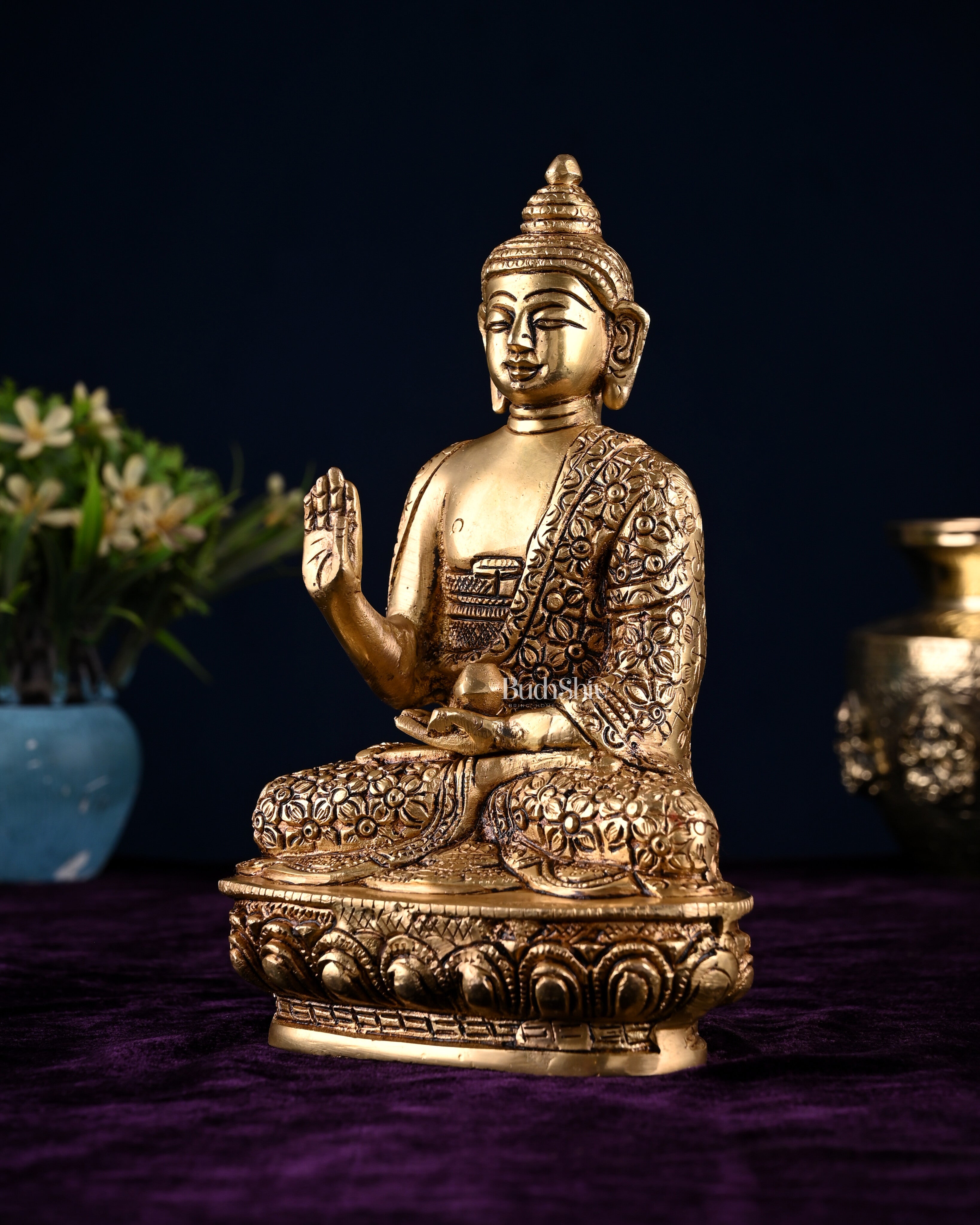 Brass Buddha Idol in Abhaya Mudra – 8"