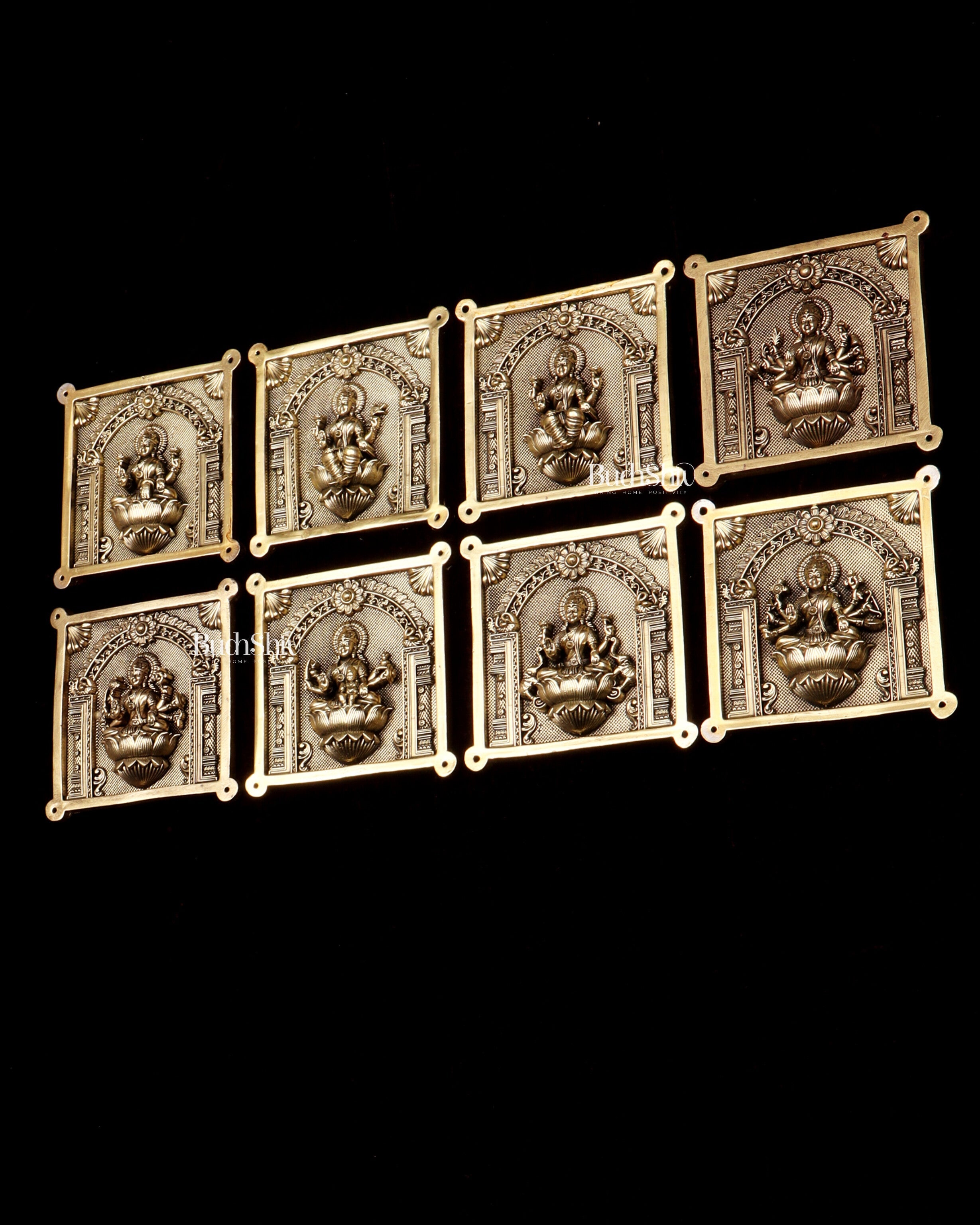Brass Ashtalakshmi Superfine Intricate Wall Hangings Set – 4x4 Inch Each – Lightweight