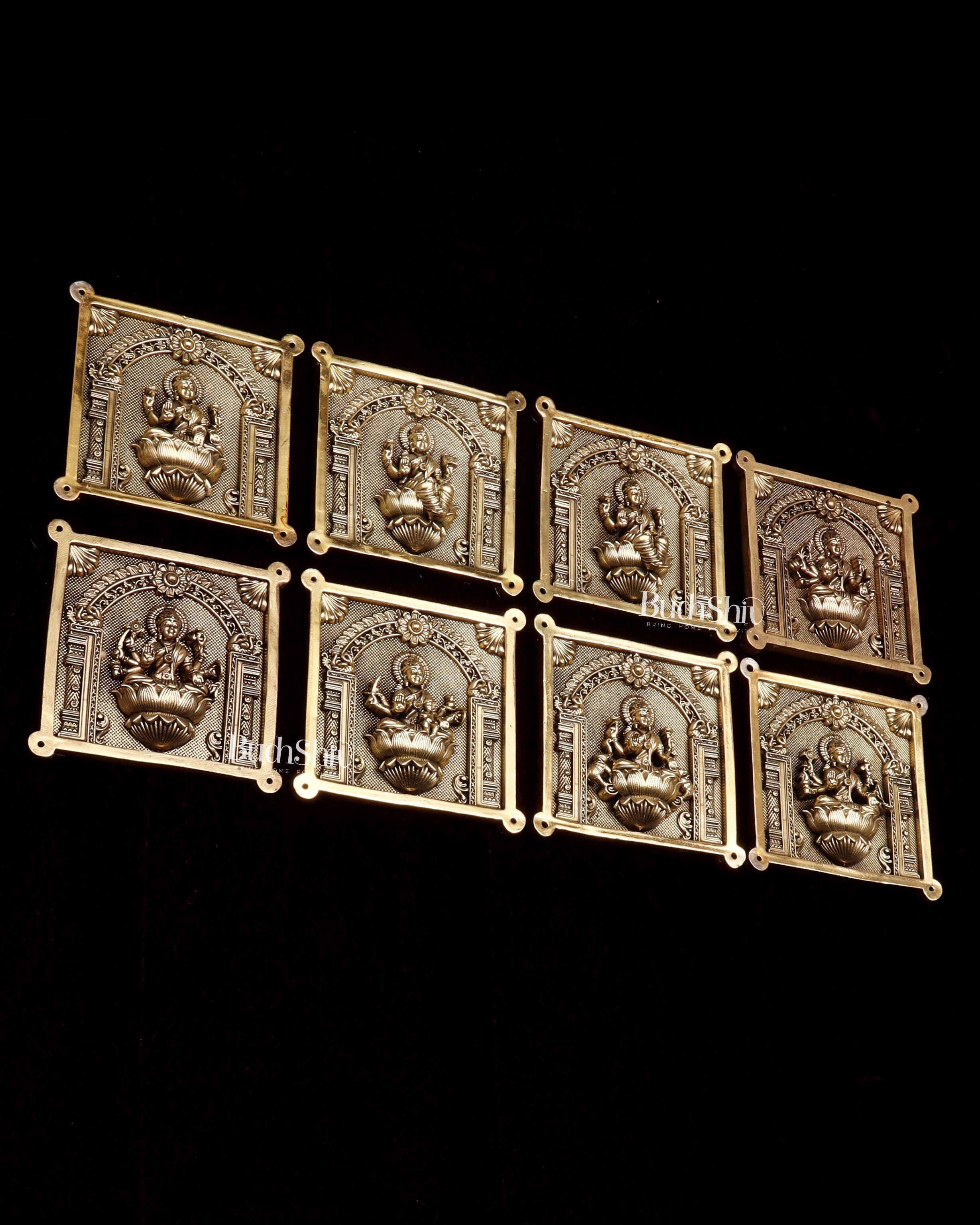 Brass Ashtalakshmi Superfine Intricate Wall Hangings Set – 4x4 Inch Each – Lightweight