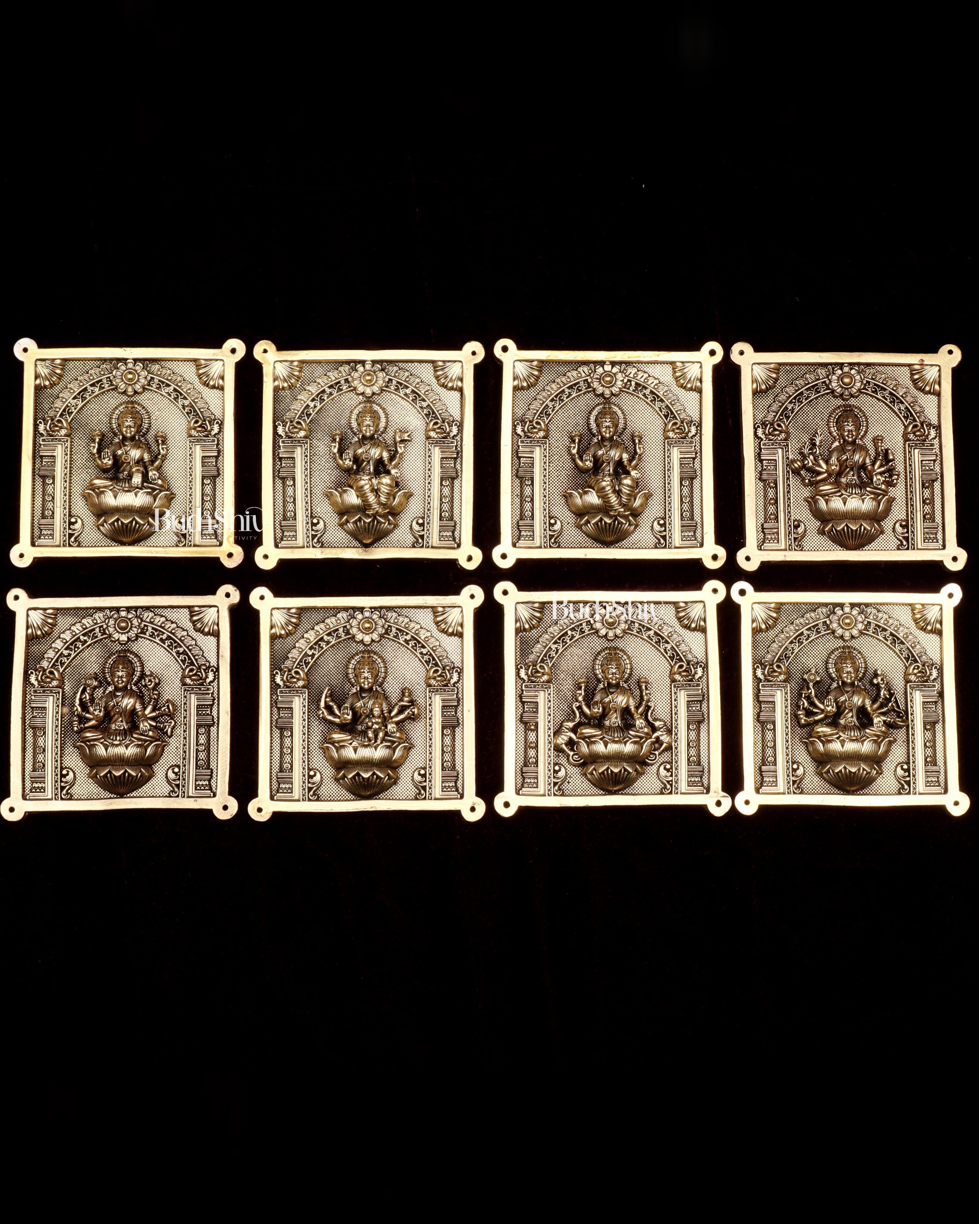 Brass Ashtalakshmi Superfine Intricate Wall Hangings Set – 4x4 Inch Each – Lightweight