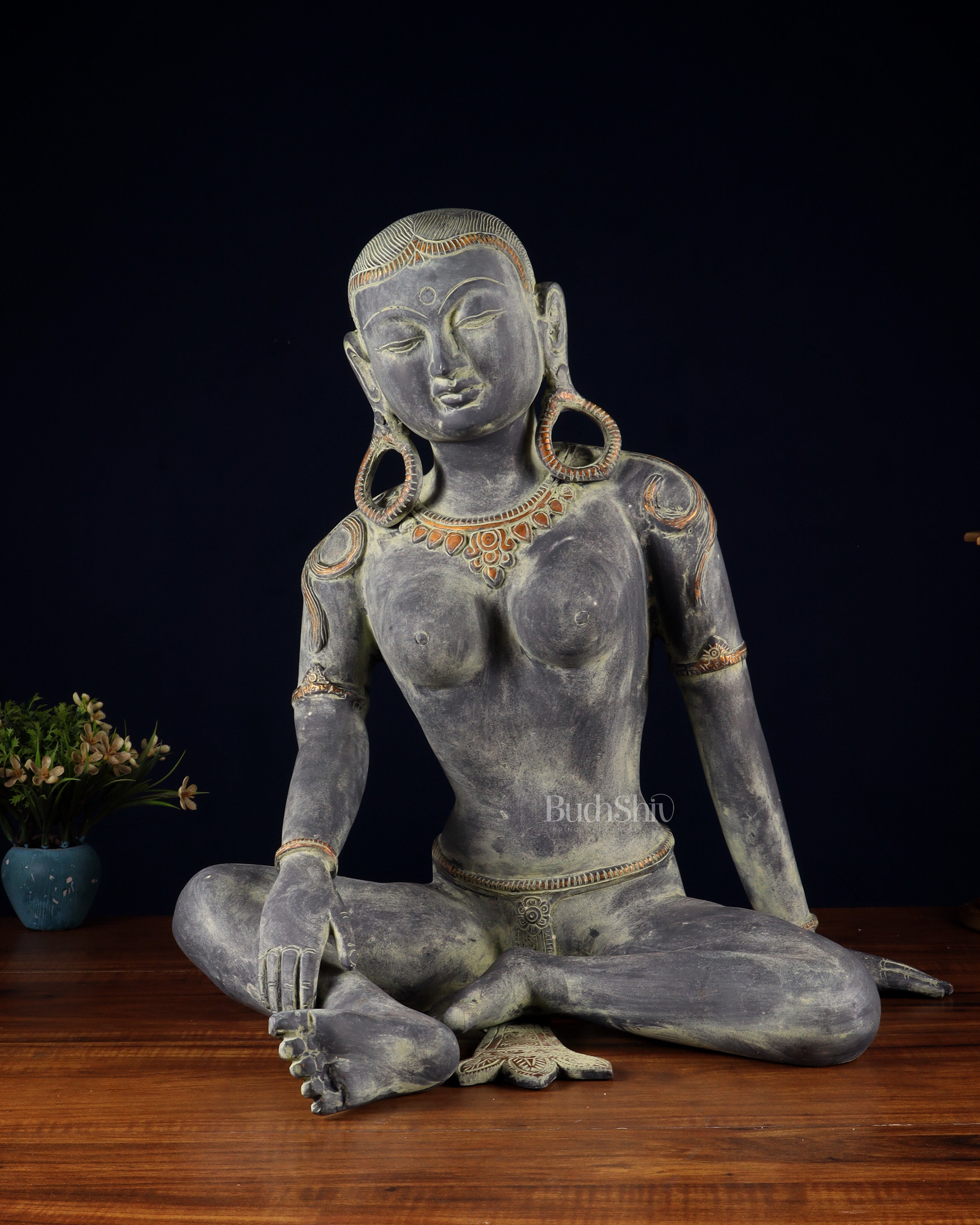 Brass Large seated Parvati – Tibetan Style, 19 Inch