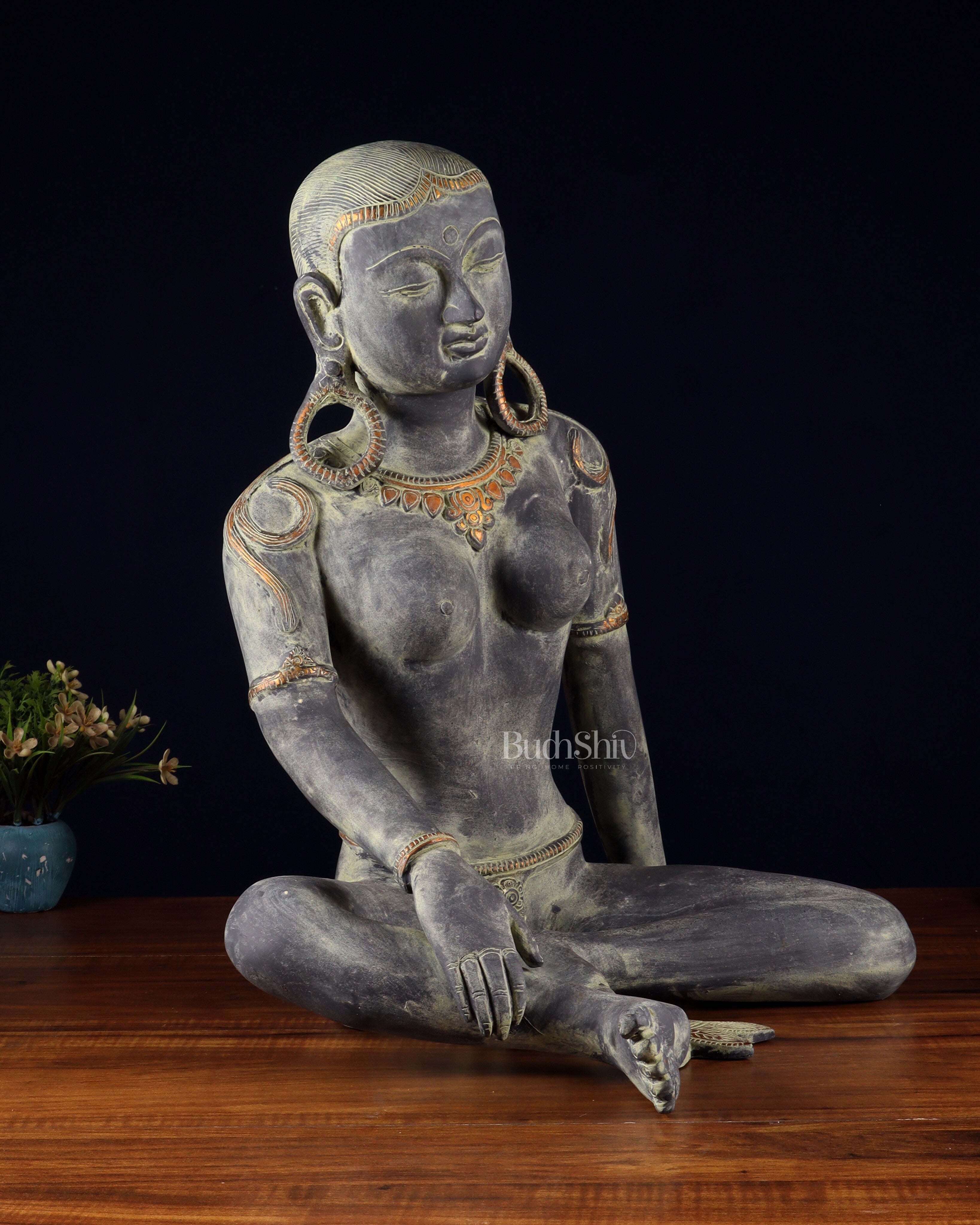 Brass Large seated Parvati – Tibetan Style, 19 Inch
