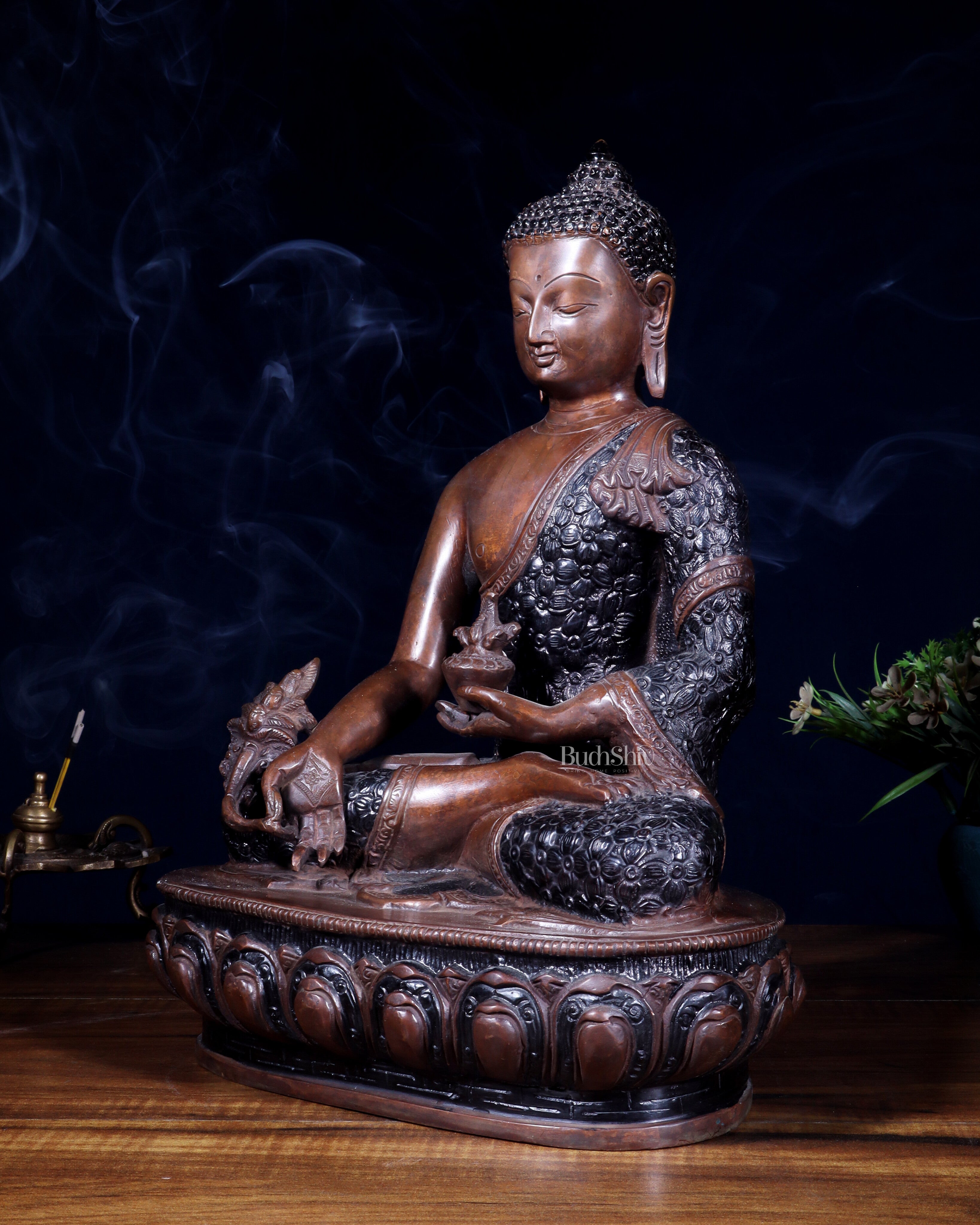 Pure Brass Tibetan Buddha medicine Statue - 13.5" Height