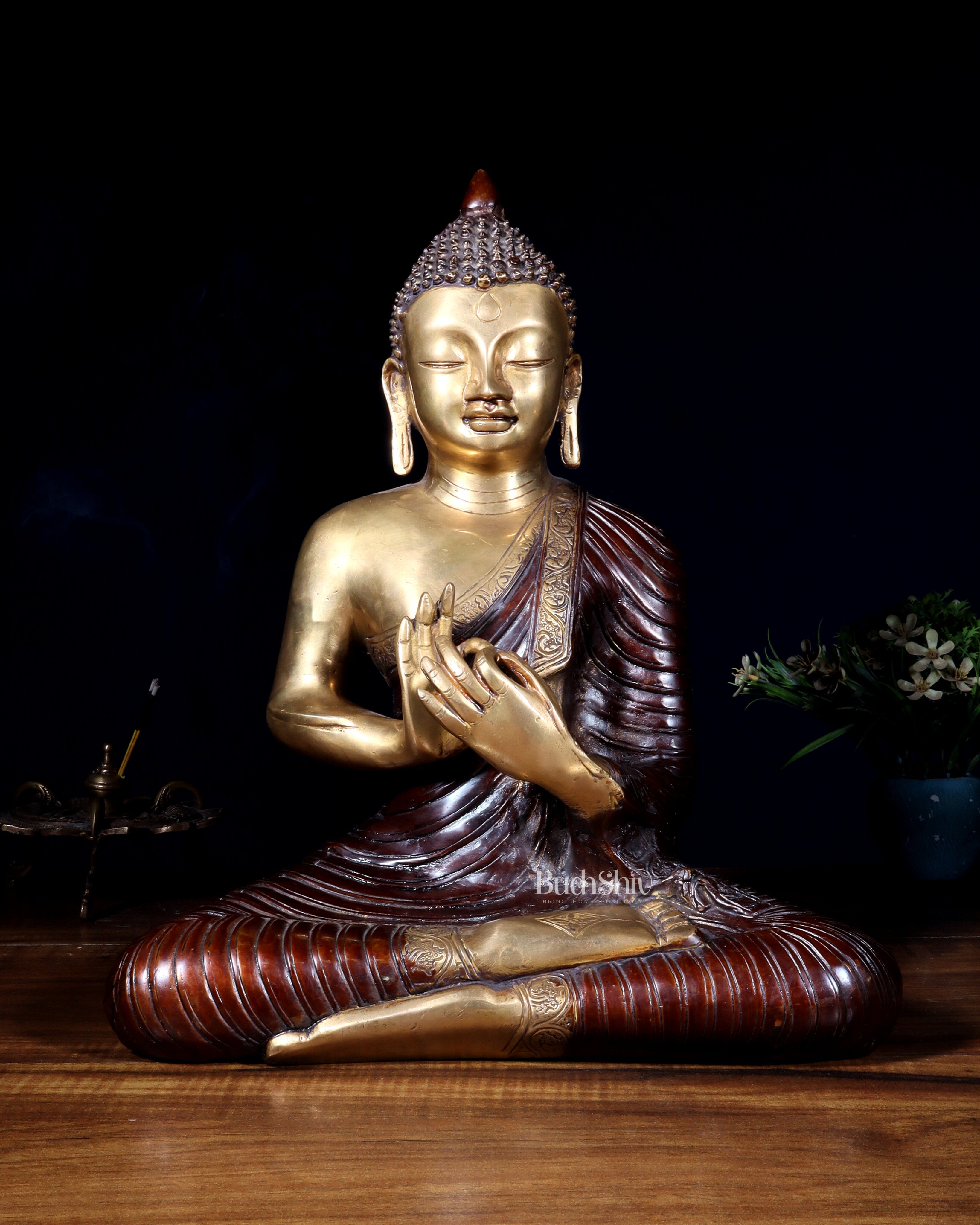 Pure Brass Buddha Statue 14 inch dual tone