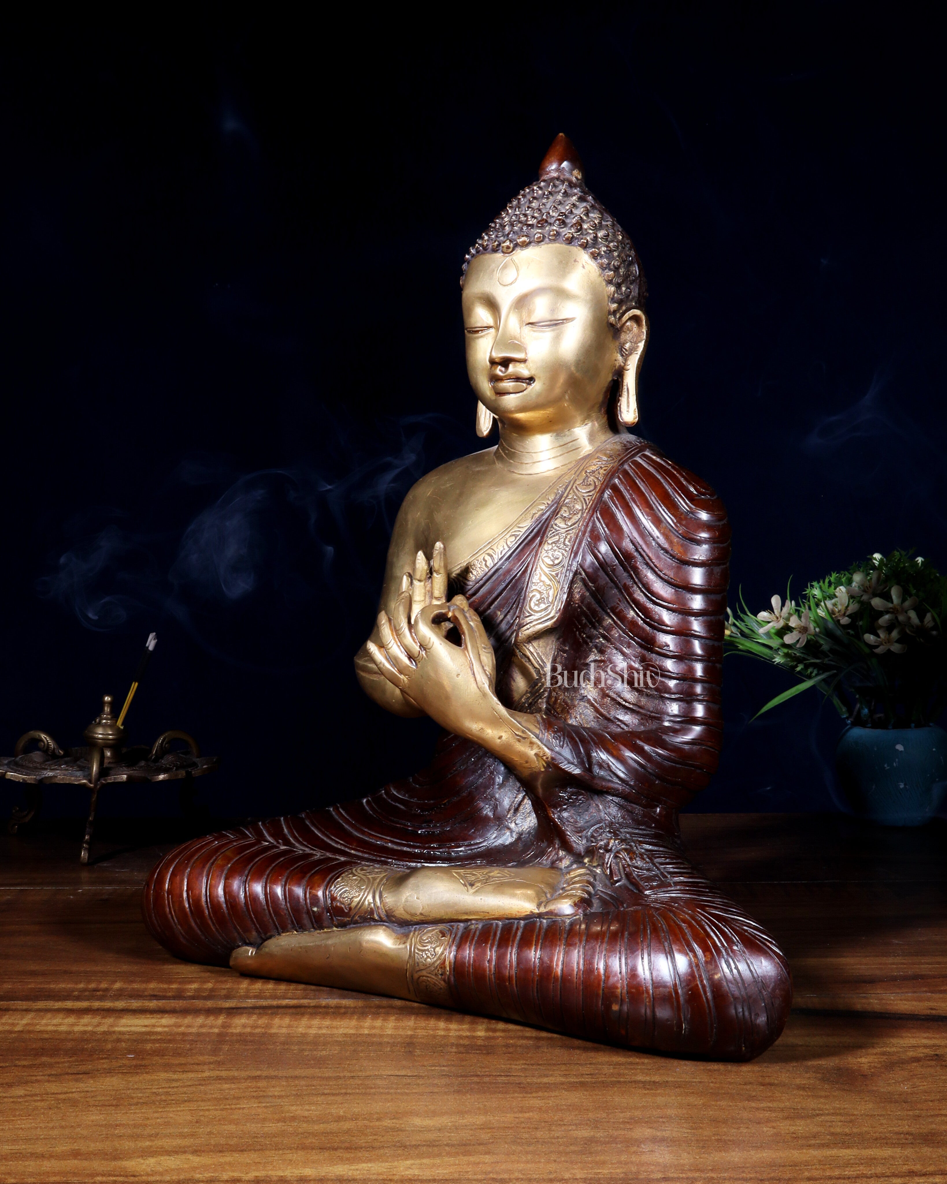 Pure Brass Buddha Statue 14 inch dual tone