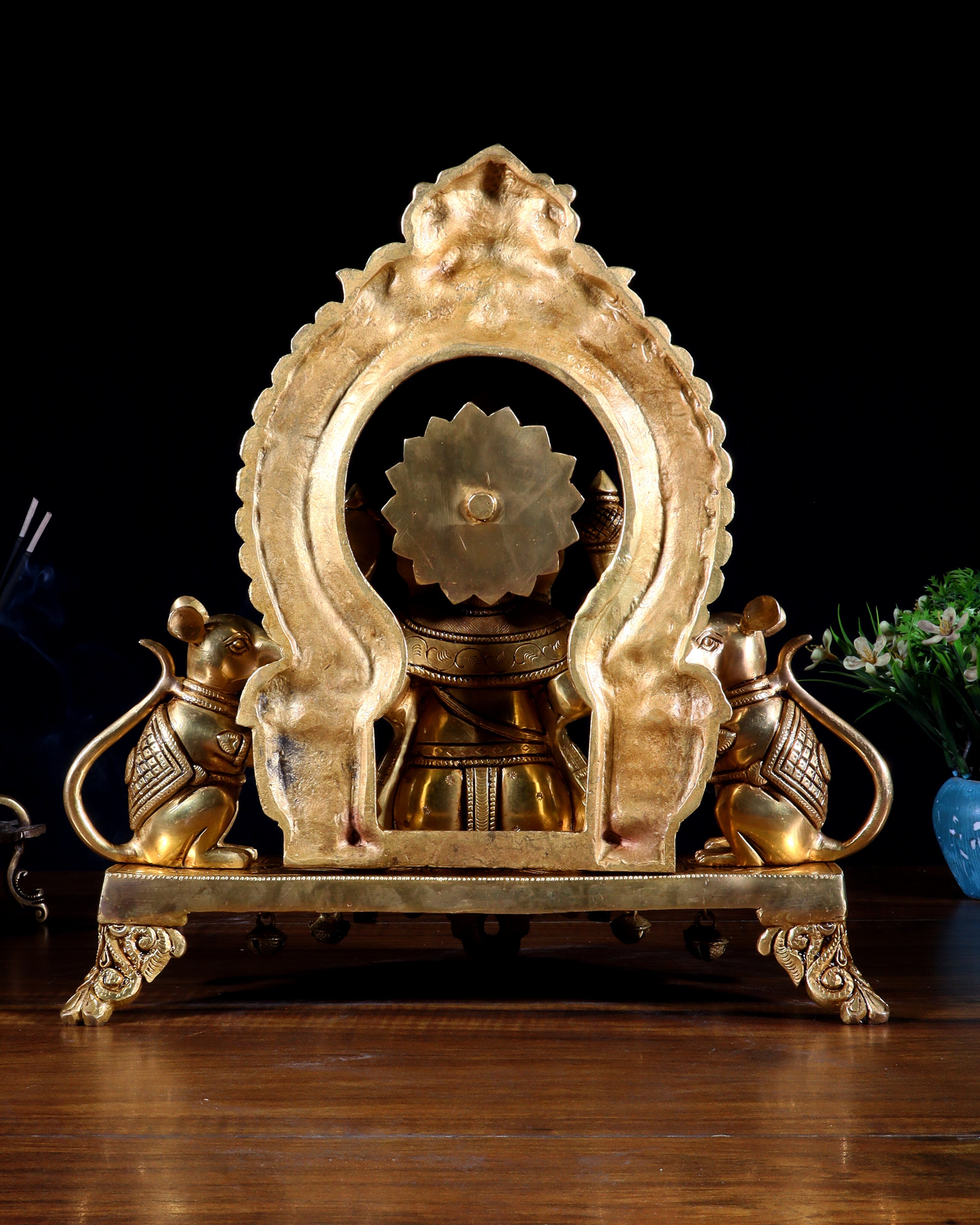 Pure Brass Lord Ganesha Idol with Dual Rats | 12”