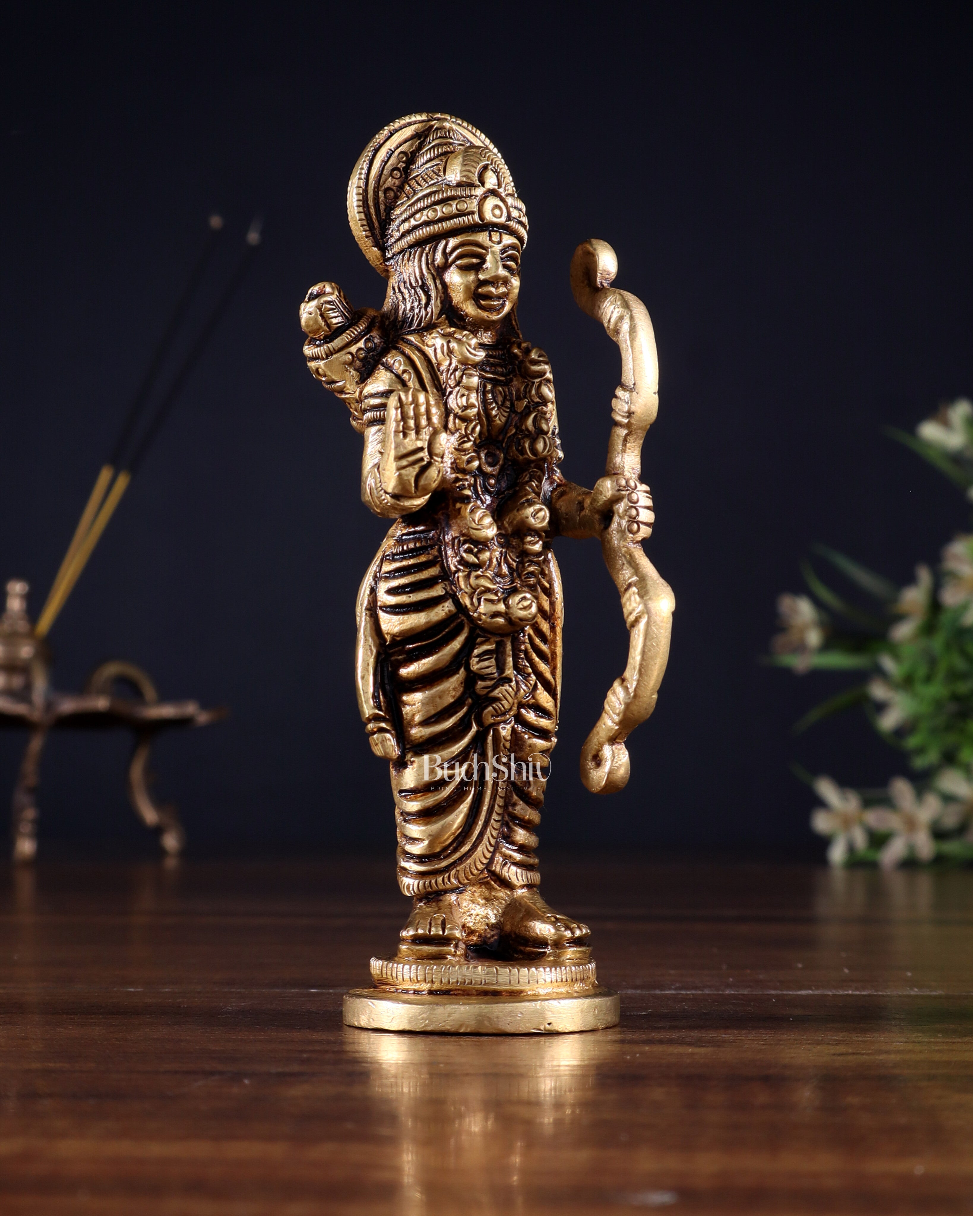 Pure Brass Lord Rama Statue –  4.5" Miniature Idol for Home Temple