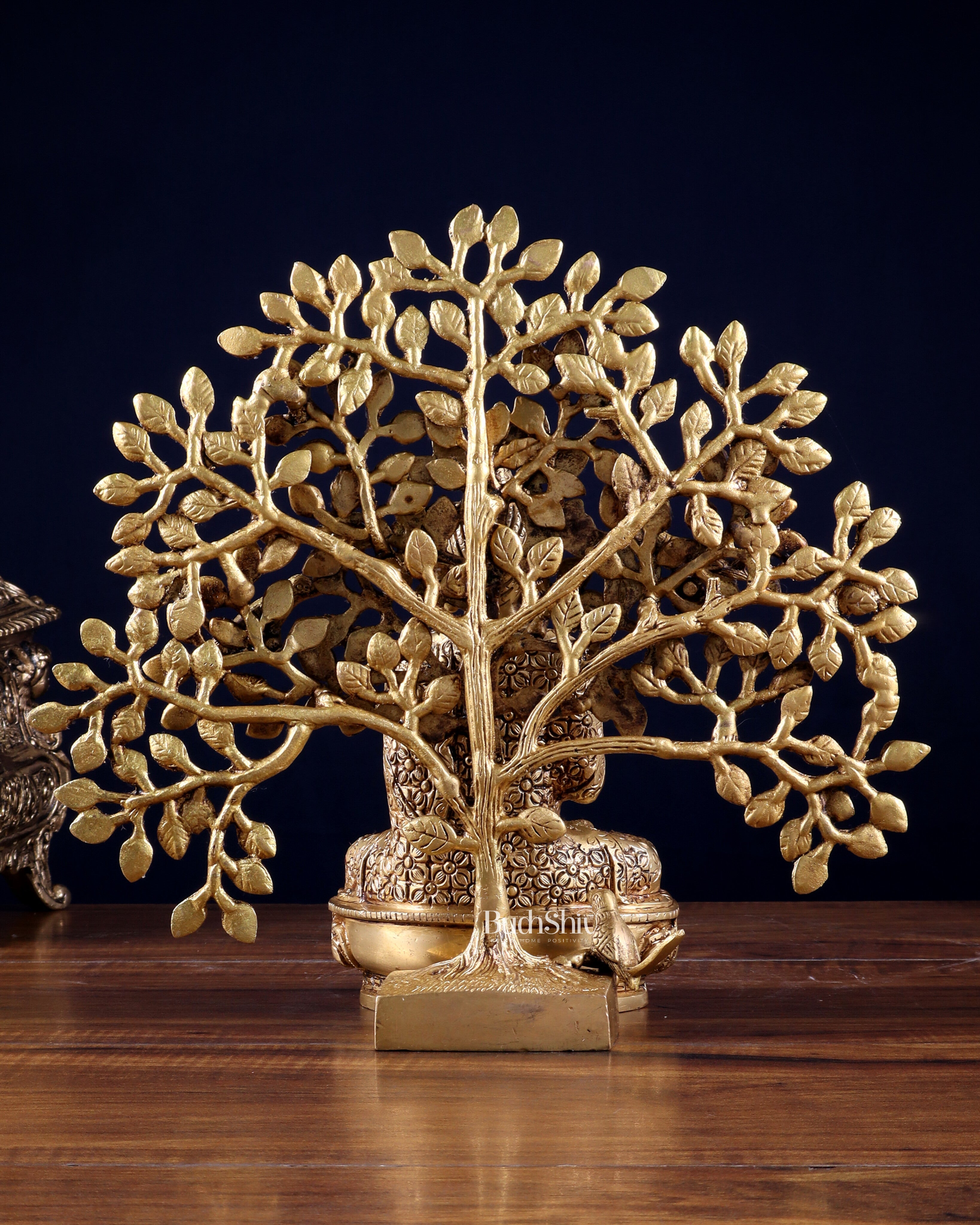 Brass Buddha with Kalpavriksha Tree Combo 11 inch