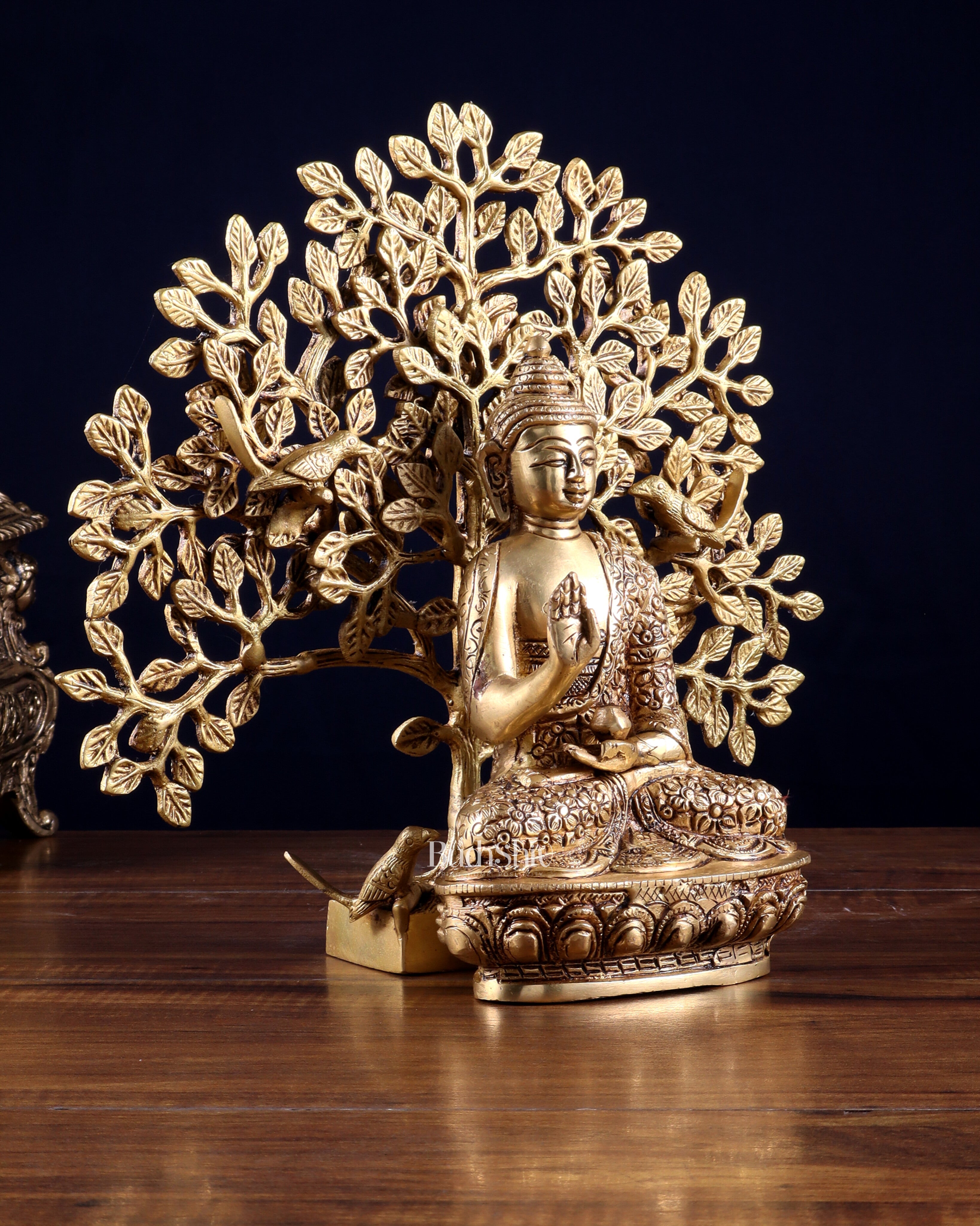 Brass Buddha with Kalpavriksha Tree Combo 11 inch
