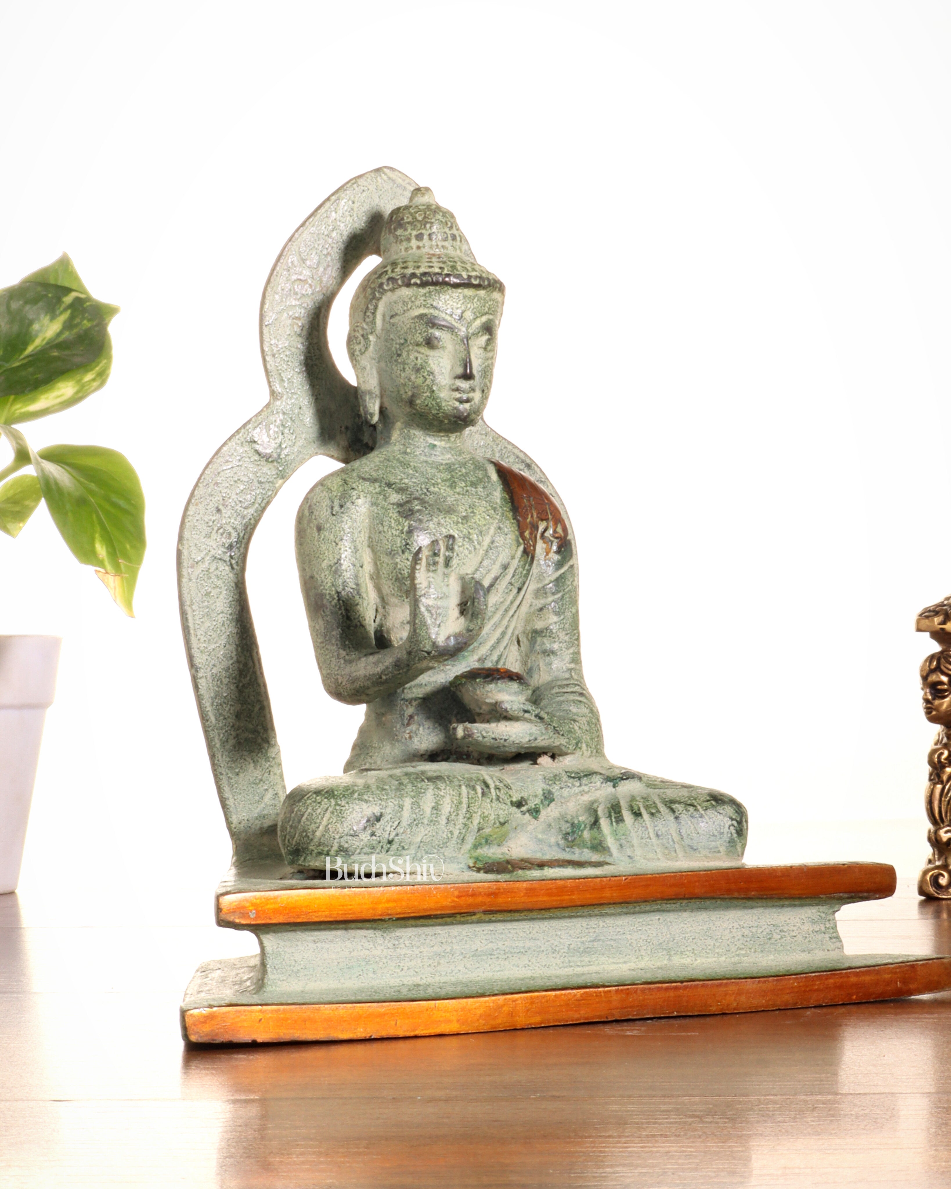 Pure Brass Buddha Statue – Sand Finish Patina 7.7"