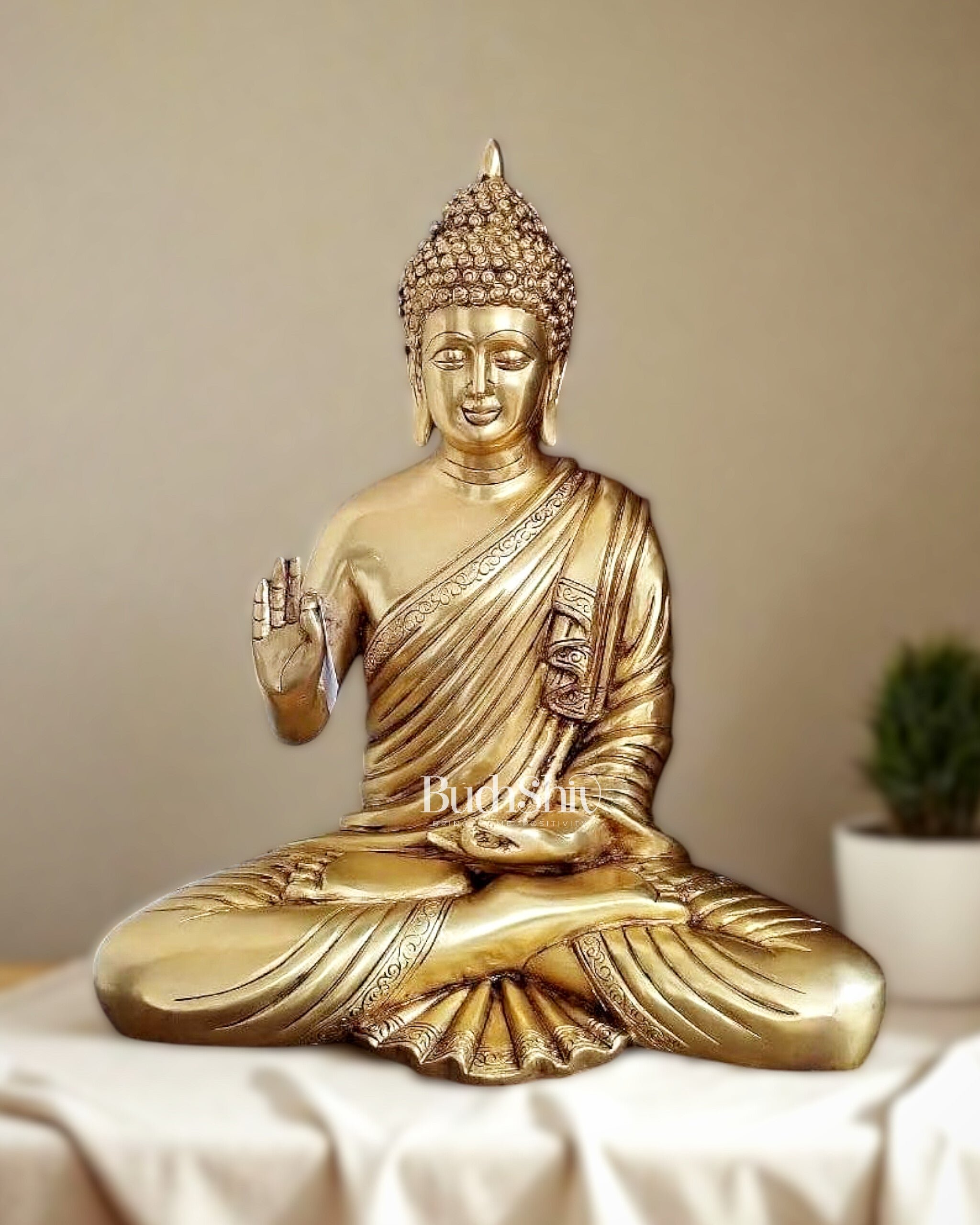 Pure Brass Buddha Statue – 15 Inch | Meditative Peace in Majestic Brass