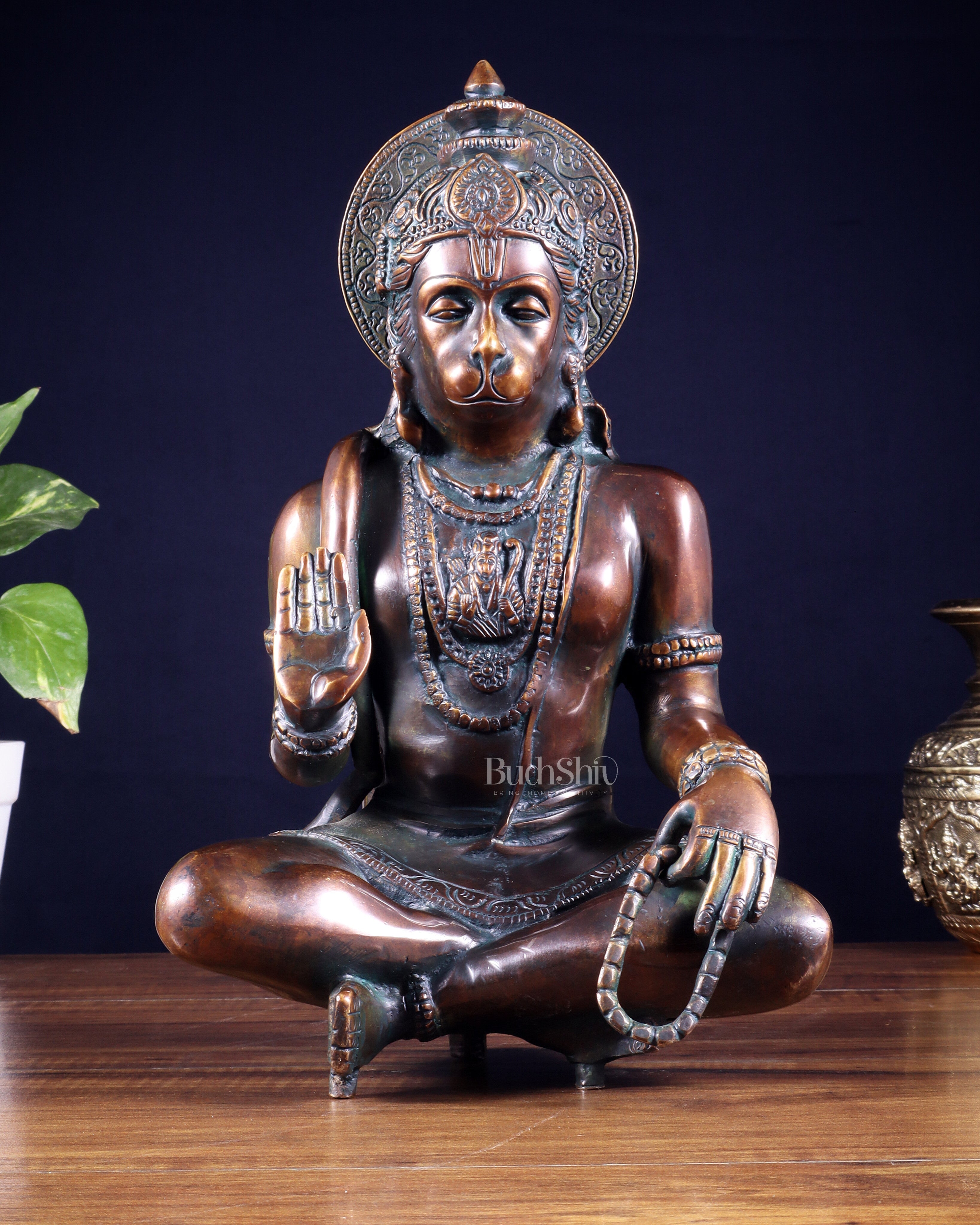 Brass Divine Hanuman Brass blessing statue | 11" bronze tone