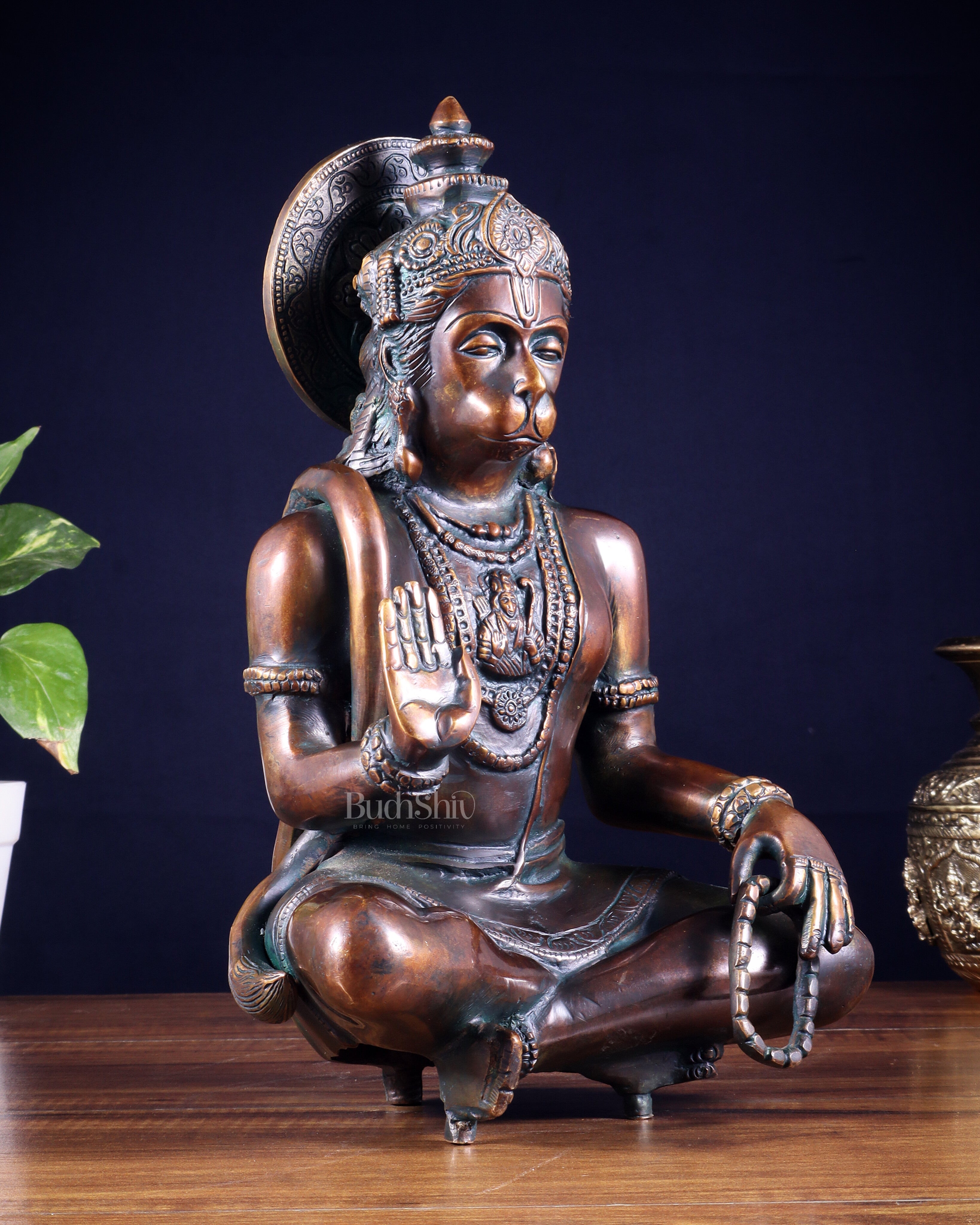 Brass Divine Hanuman Brass blessing statue | 11" bronze tone