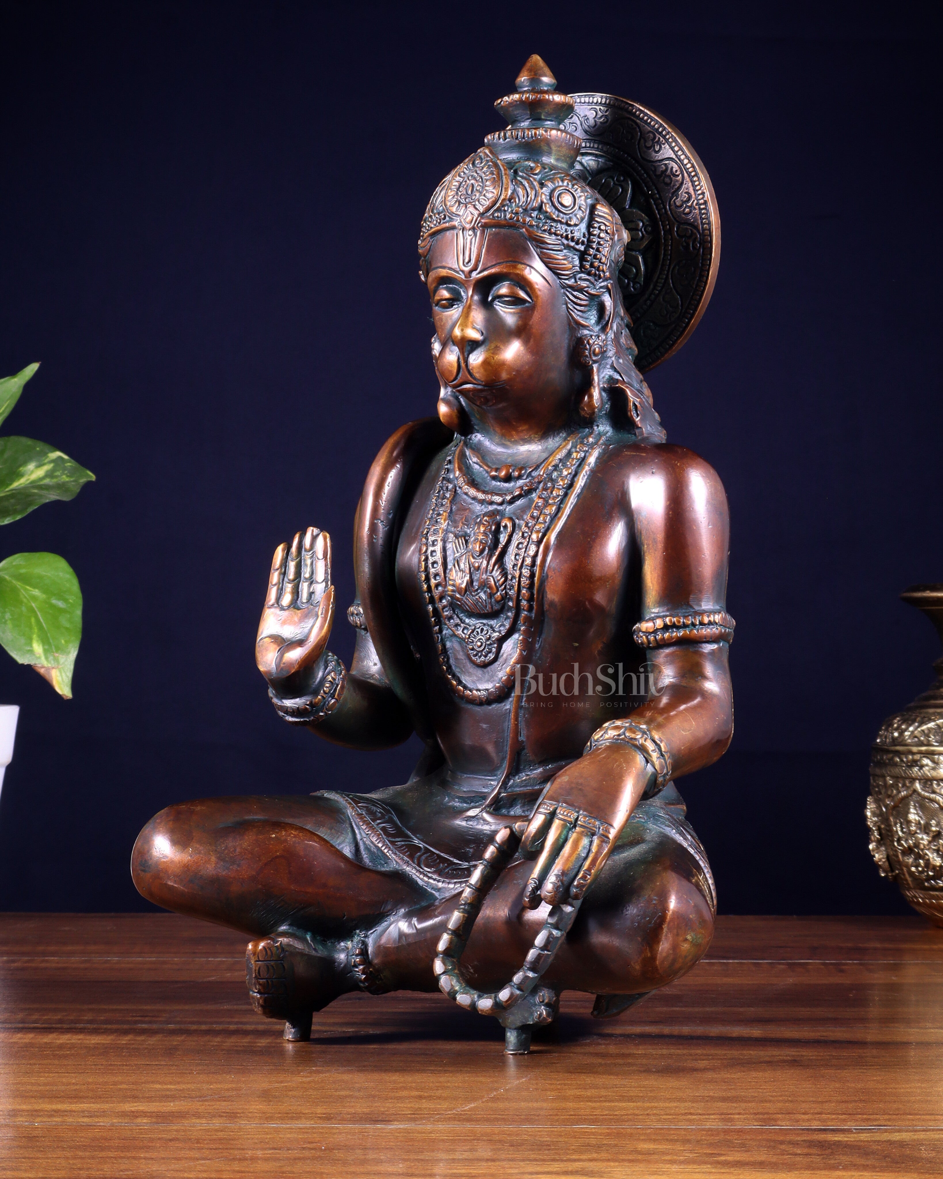 Brass Divine Hanuman Brass blessing statue | 11" bronze tone