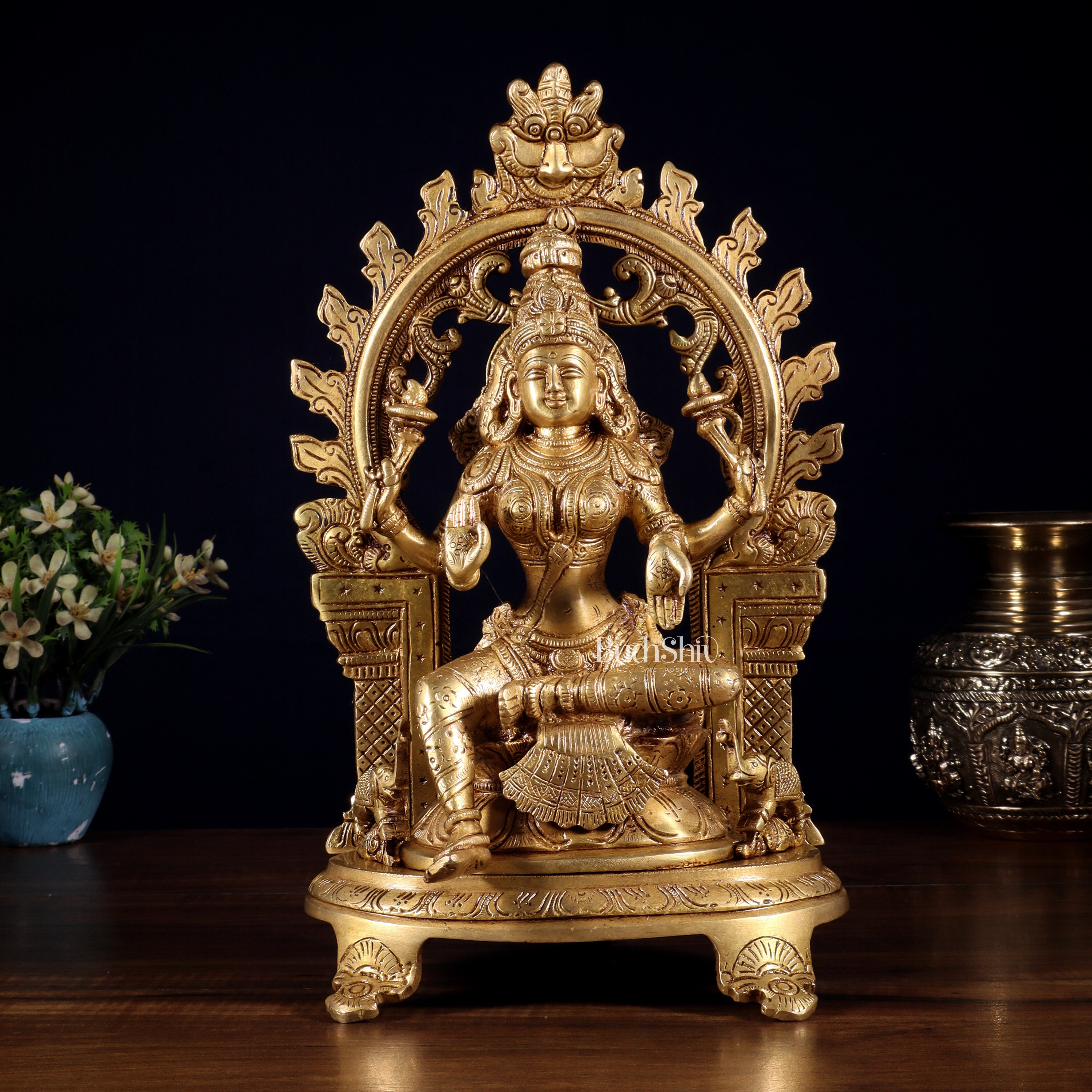 Pure Brass Ganesh, Lakshmi, Saraswati with Prabhavali Idols 12"