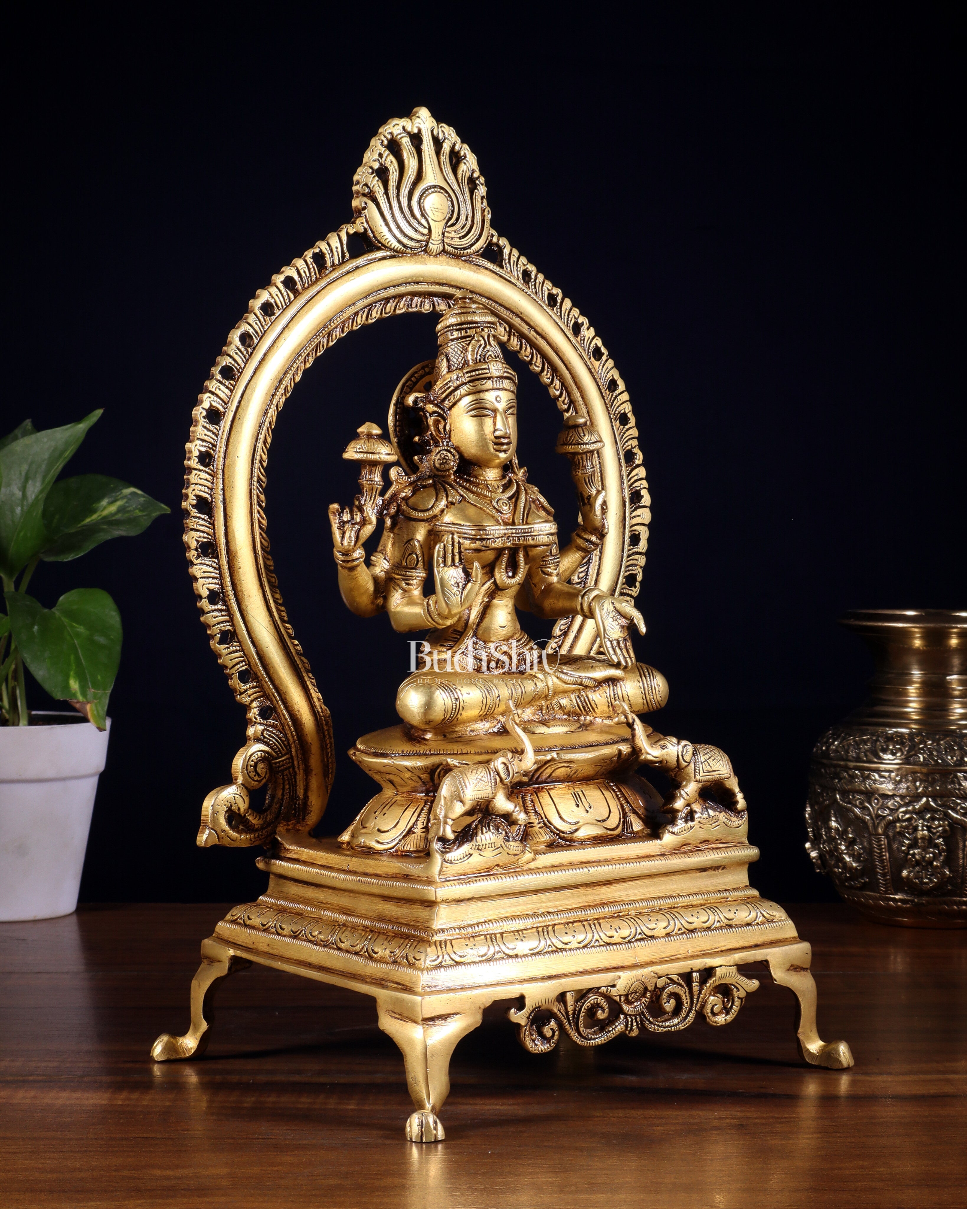 Pure Brass Goddess Lakshmi Idol with Prabhavali | 13 Inch