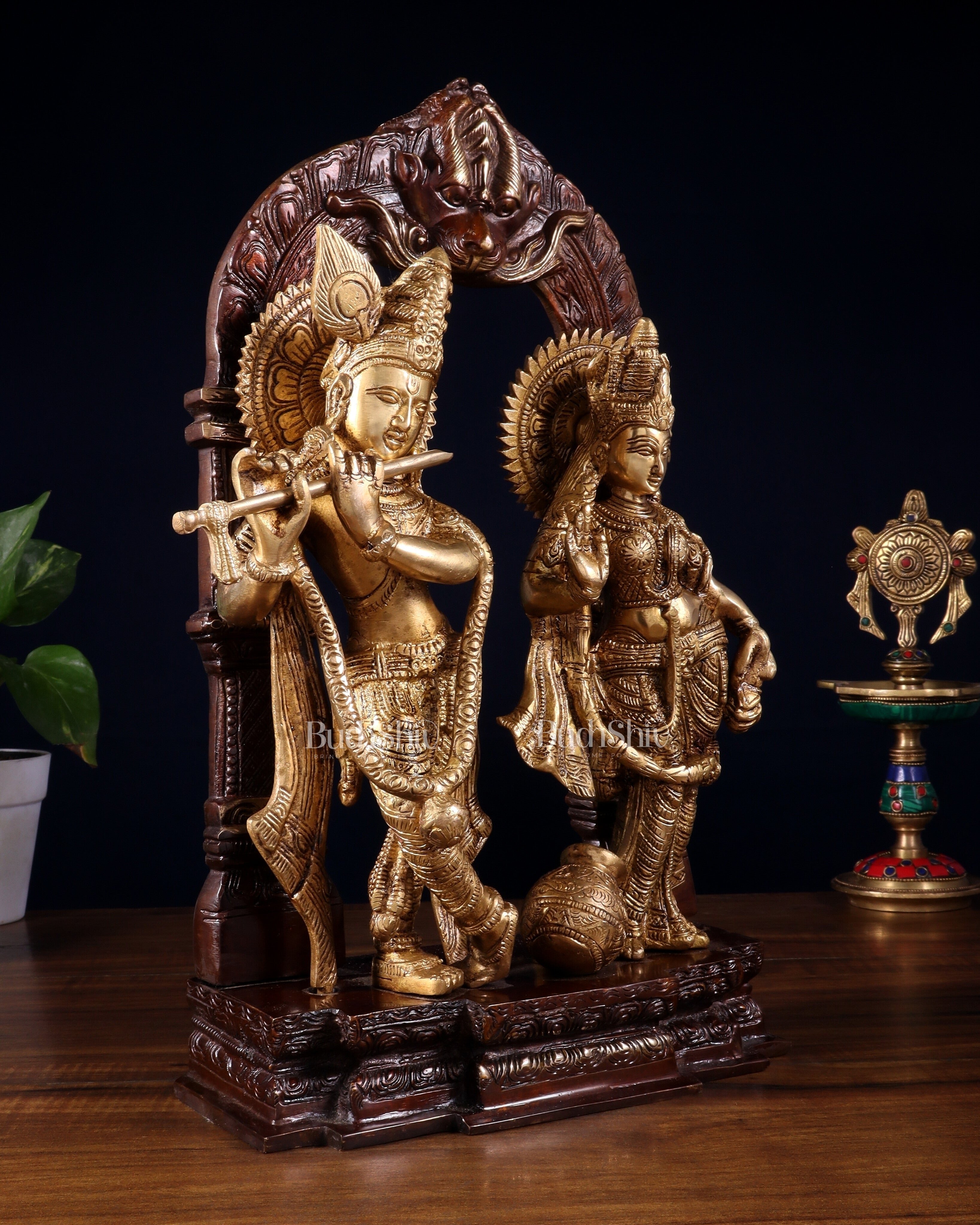 Handcrafted Brass Radha Krishna Idol dual tone 14"