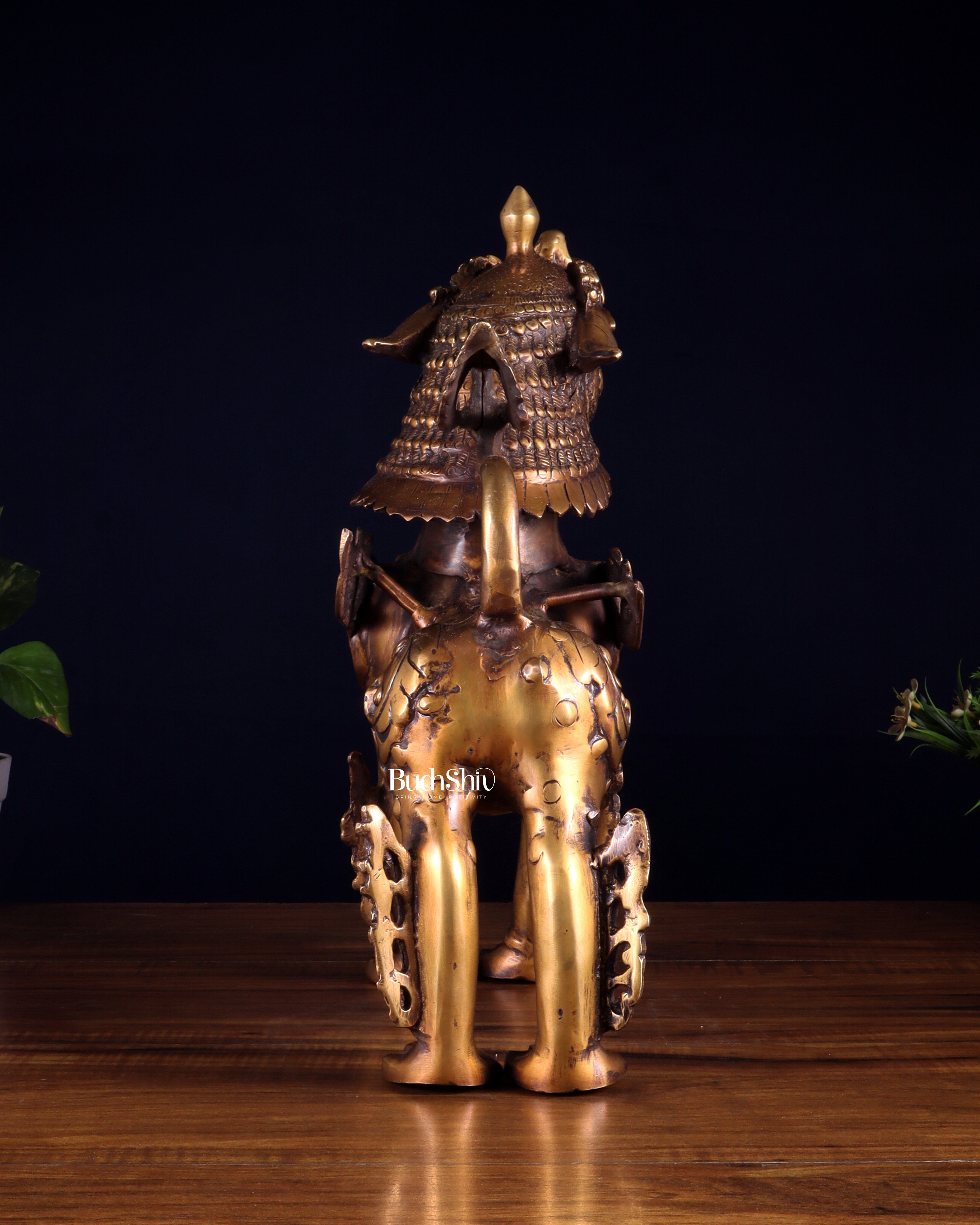 Vintage Brass Tibetan Snow Lion Statue 14.5 inch