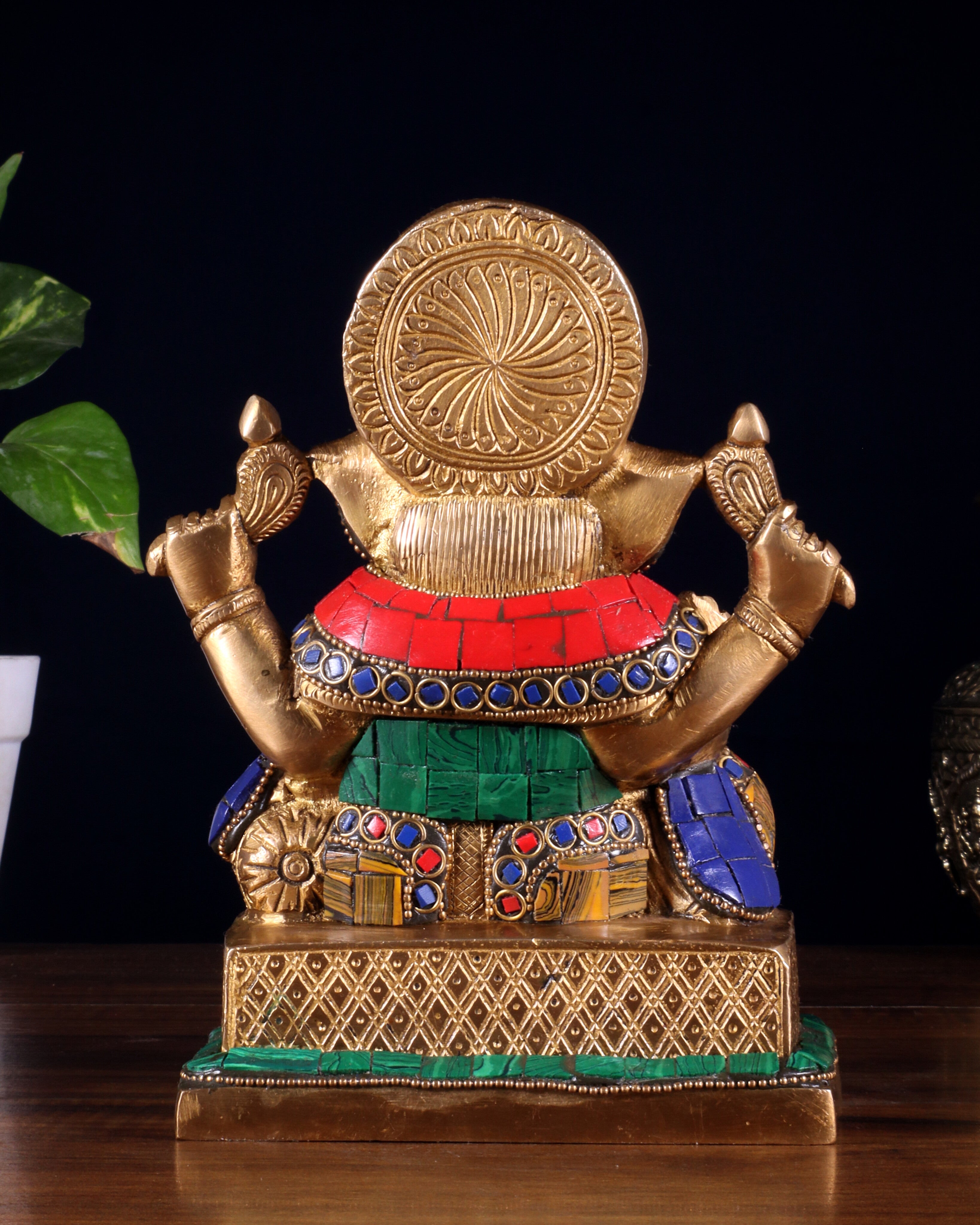 Brass Lord Ganesha Idol with Stonework | Height 7.5 inch
