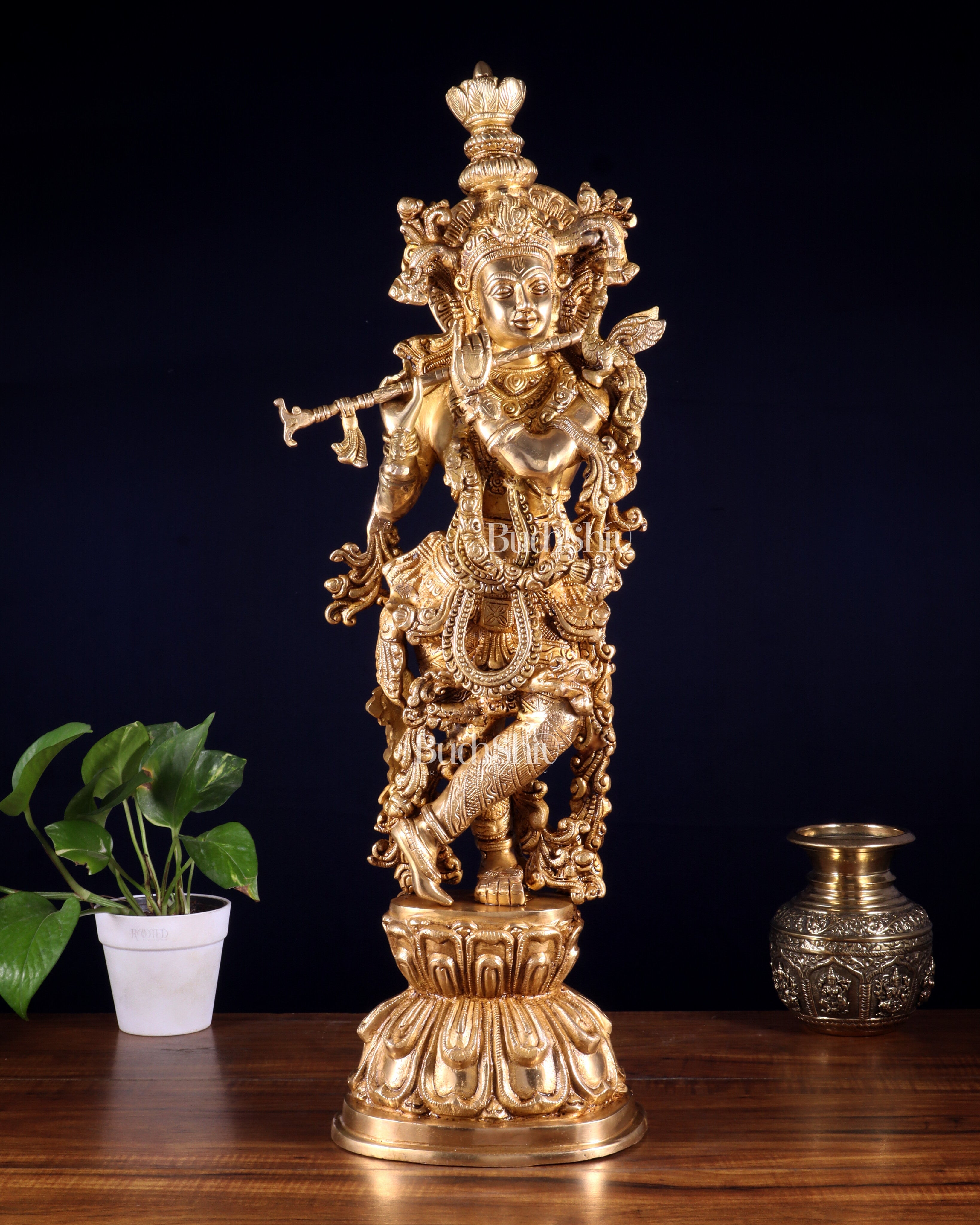 Krishna Brass Statue 25 inch glossy