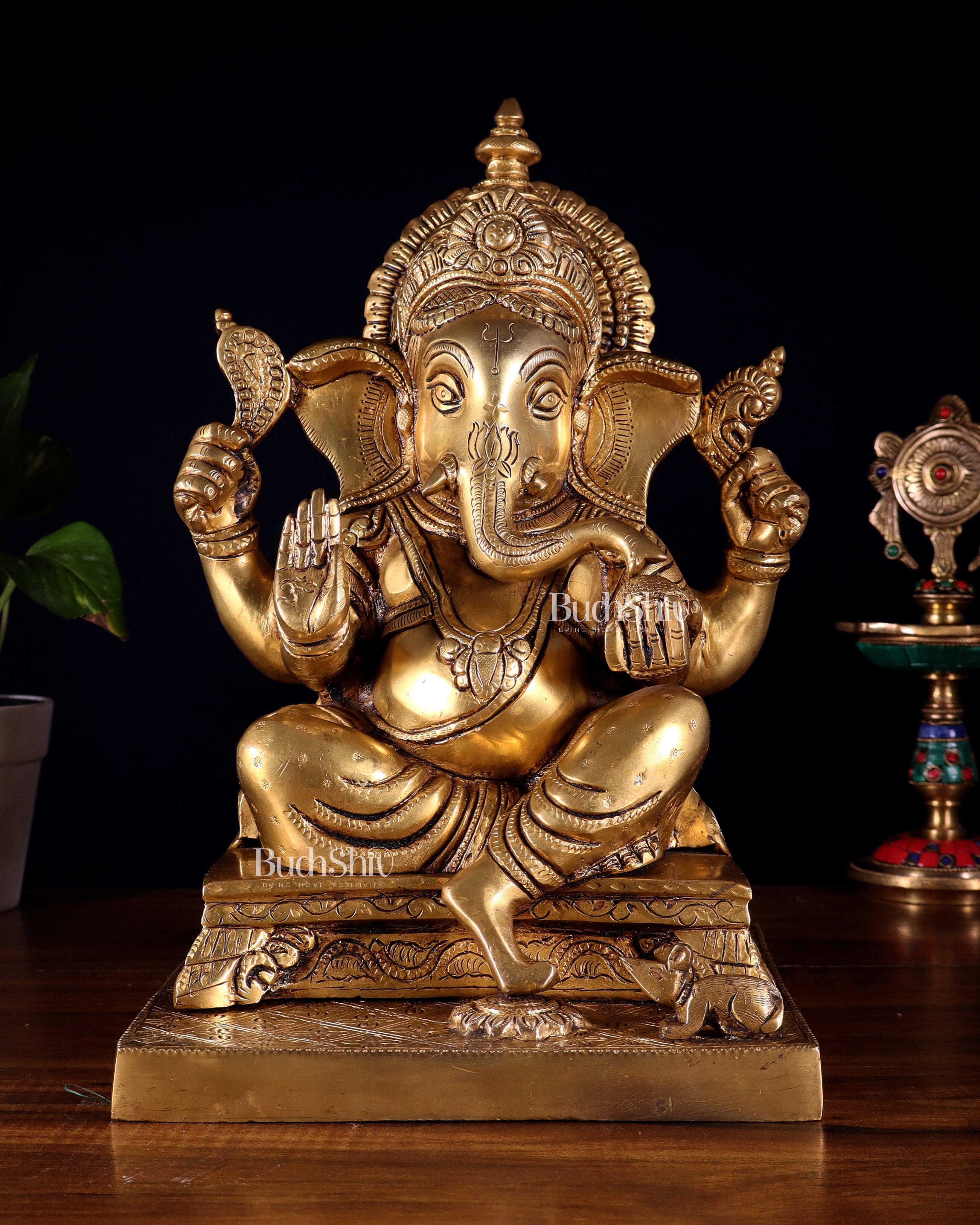 Pure Brass Lord Ganesha Statue – Enhanced Carvings (12 Inch)