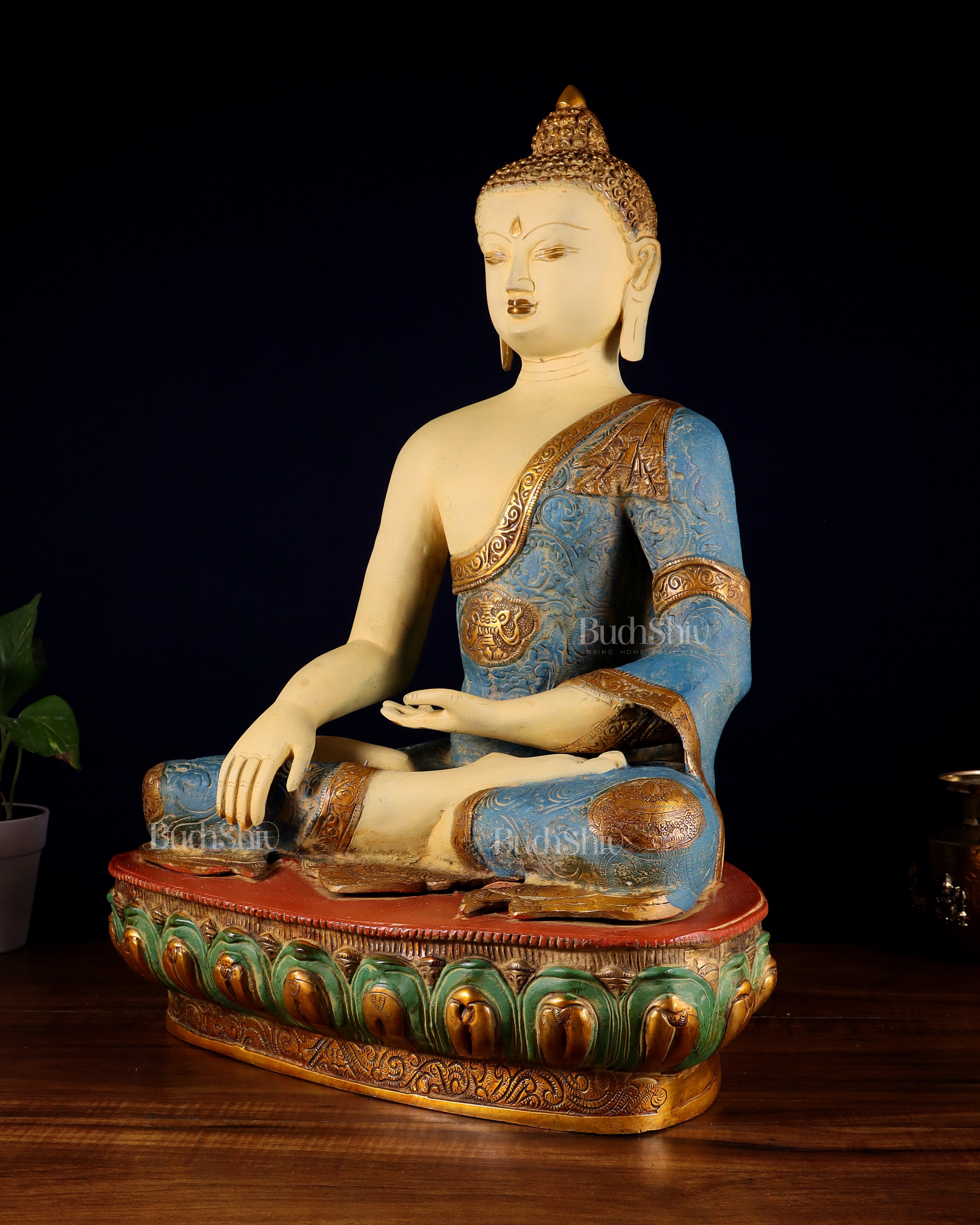 Tibetan Hand-painted Superfine Brass Buddha Statue Nirvana pose | 22"