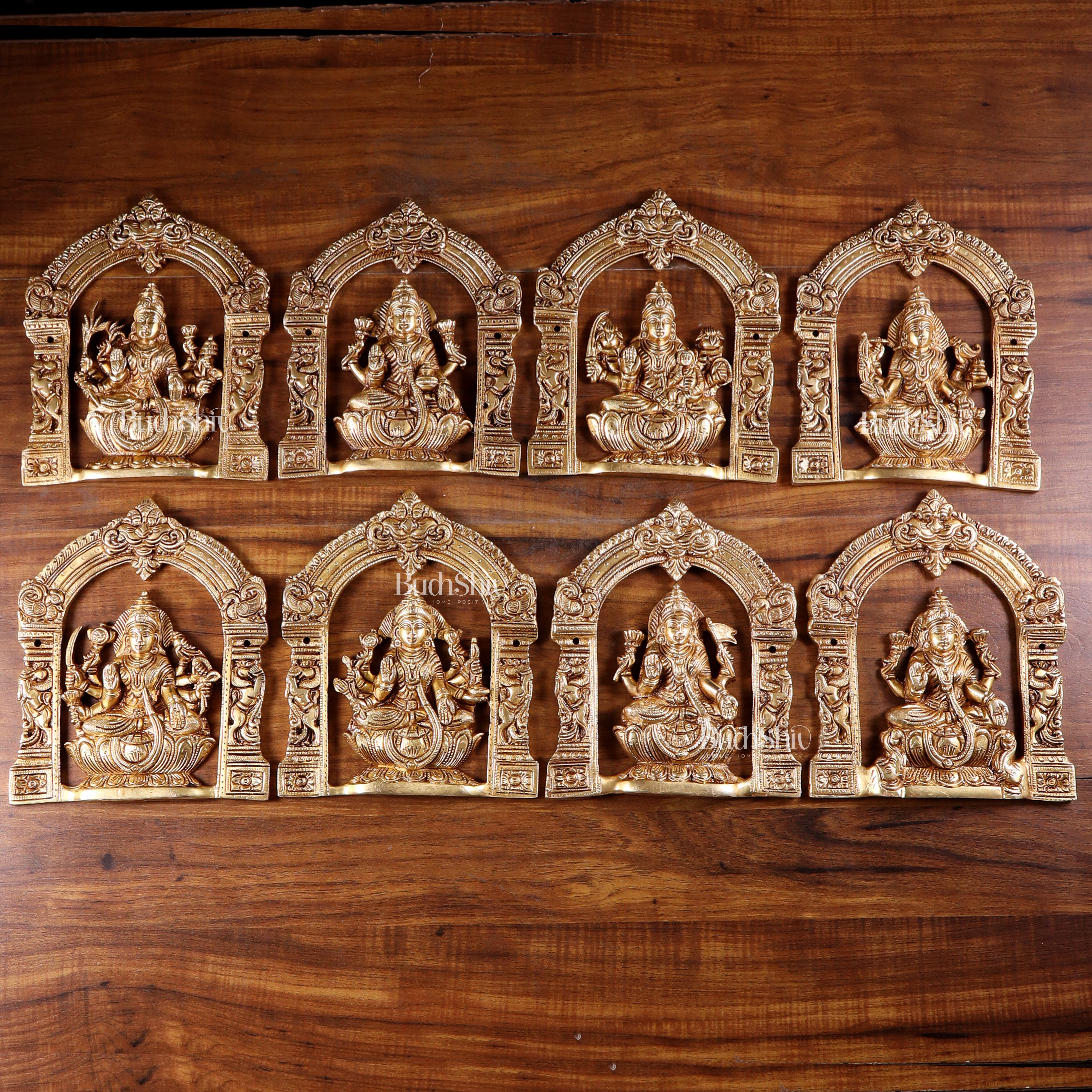Pure Brass Ashtalakshmi Wall Hanging Set with Prabhavali for wall hangings – 9" Height