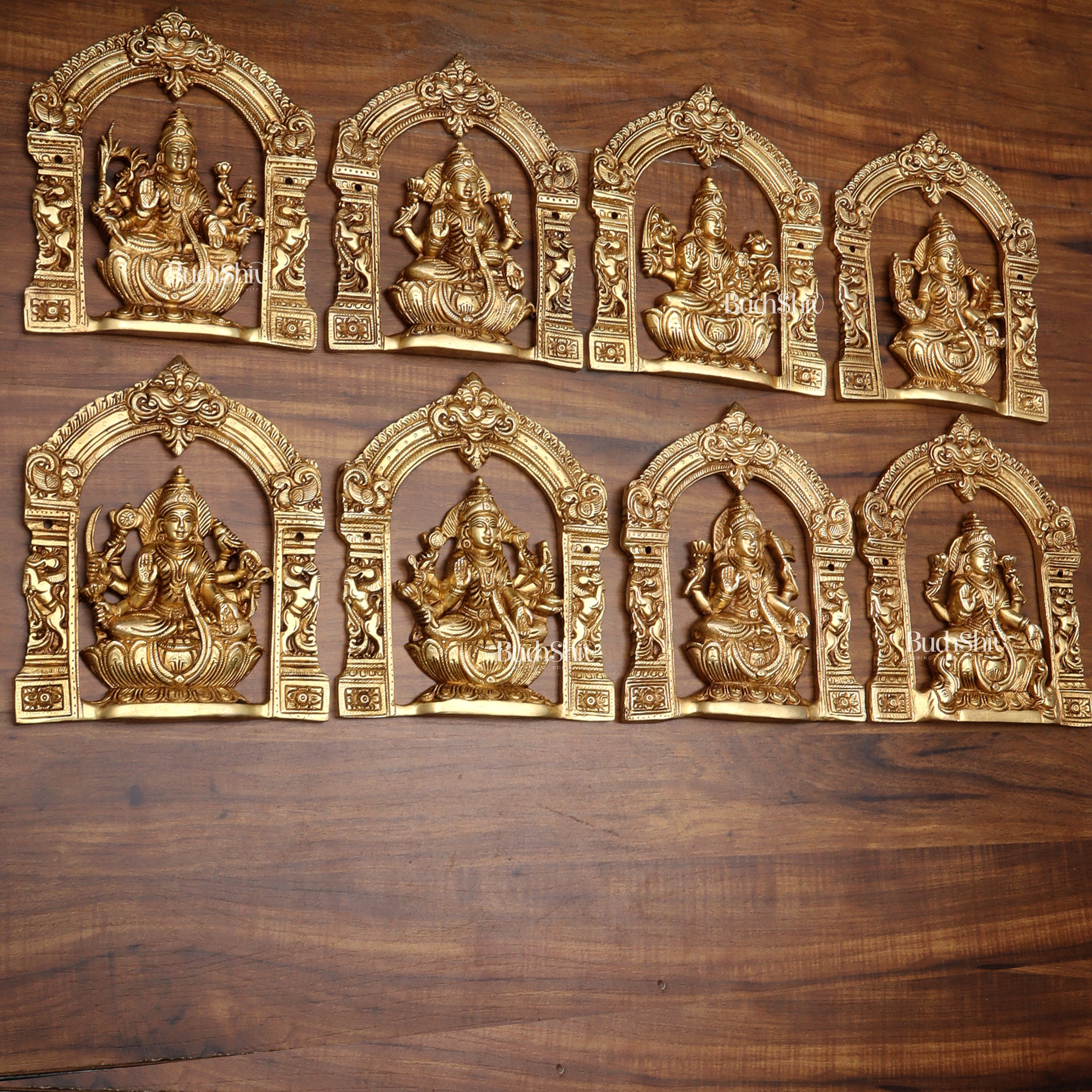 Pure Brass Ashtalakshmi Wall Hanging Set with Prabhavali for wall hangings – 9" Height