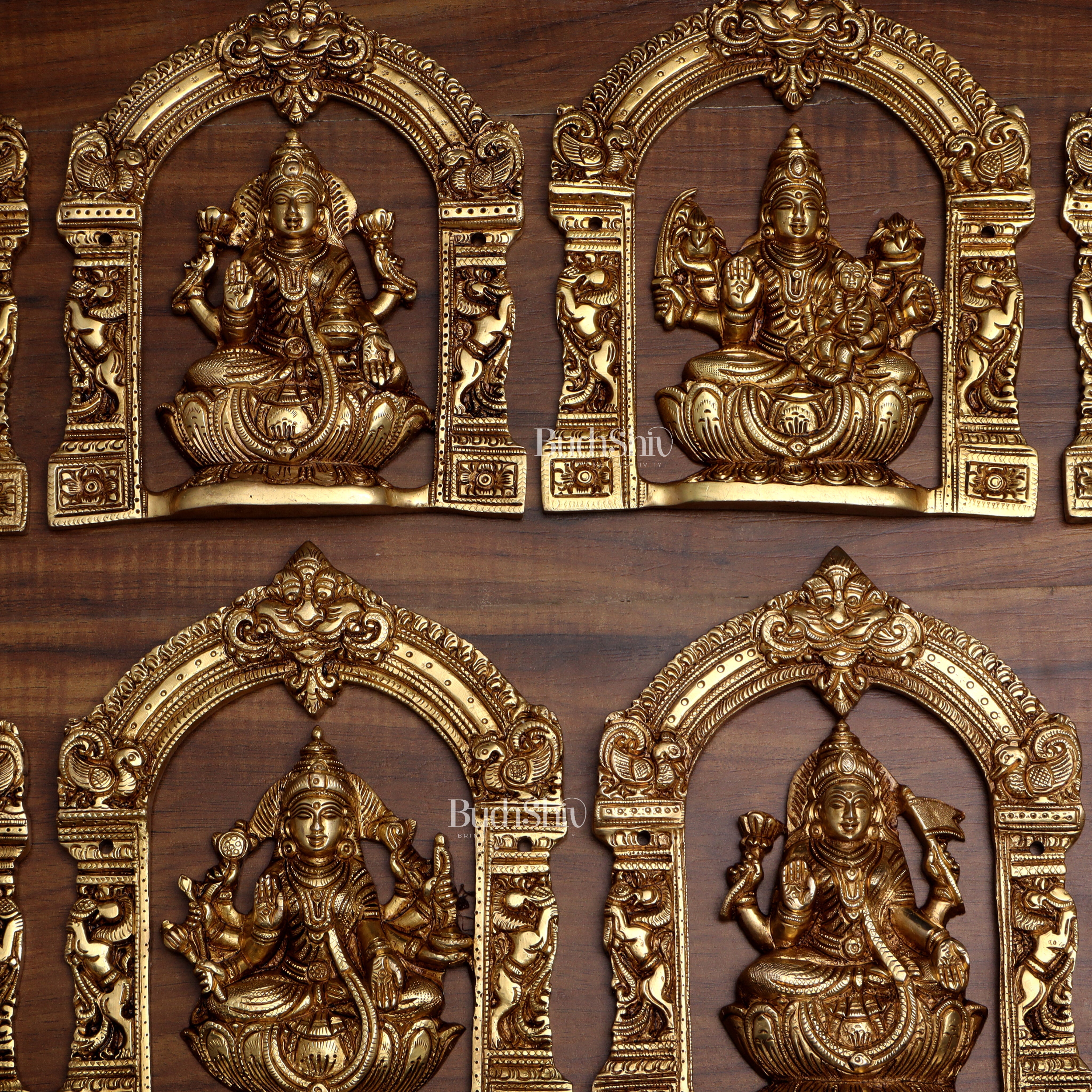 Pure Brass Ashtalakshmi Wall Hanging Set with Prabhavali for wall hangings – 9" Height