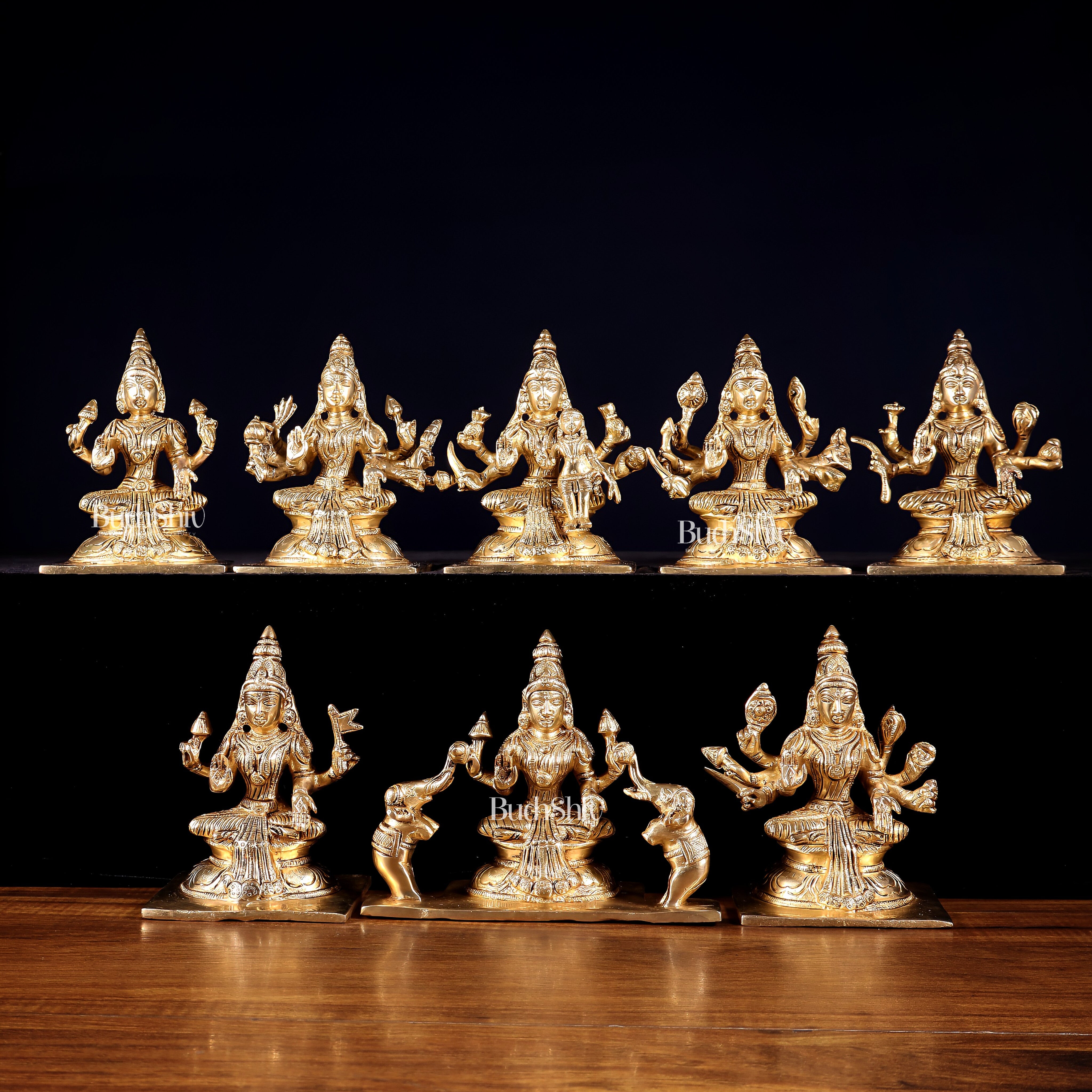 Ashtalakshmi Superfine Brass Idols - 5 Inch enhanced carvings