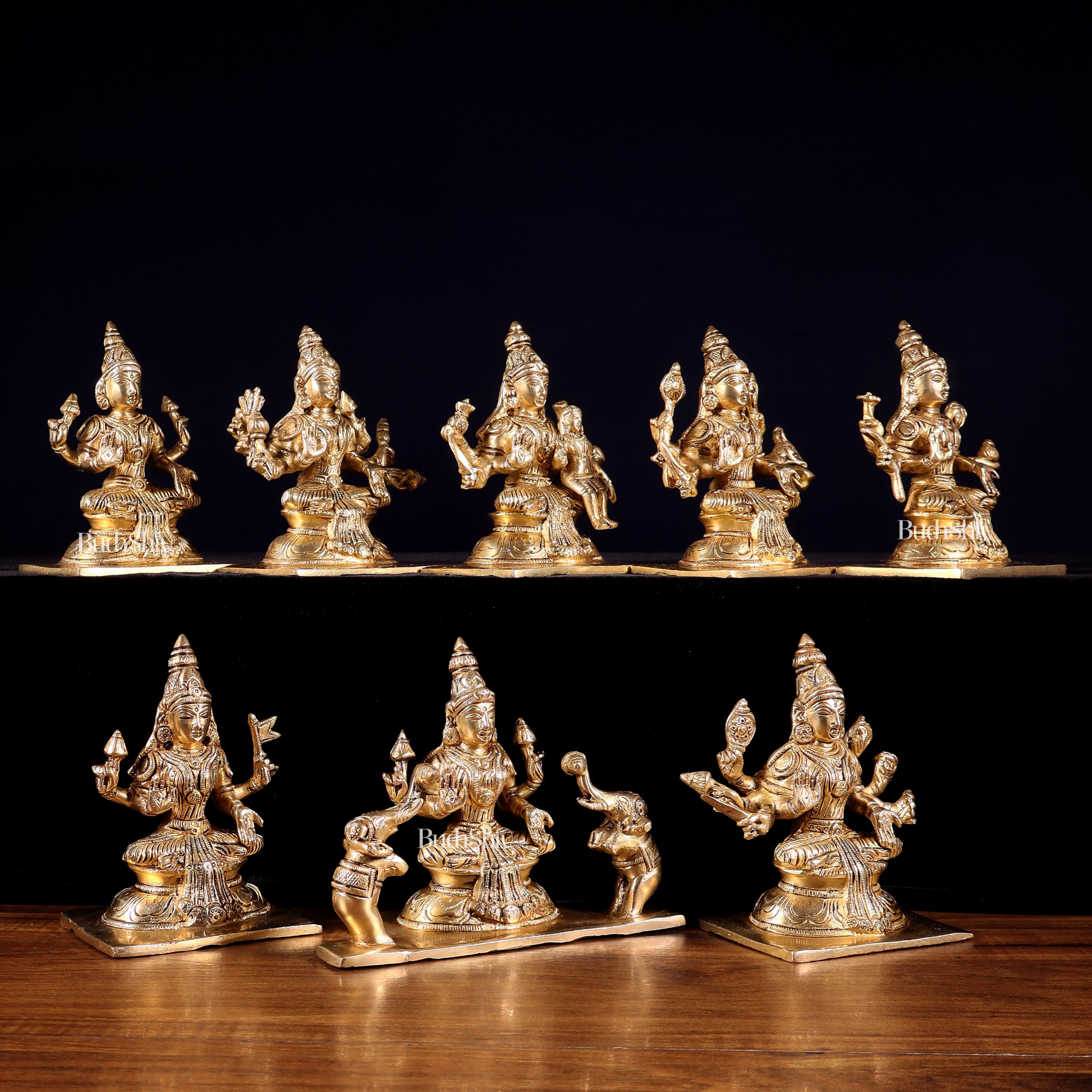 Ashtalakshmi Superfine Brass Idols - 5 Inch enhanced carvings
