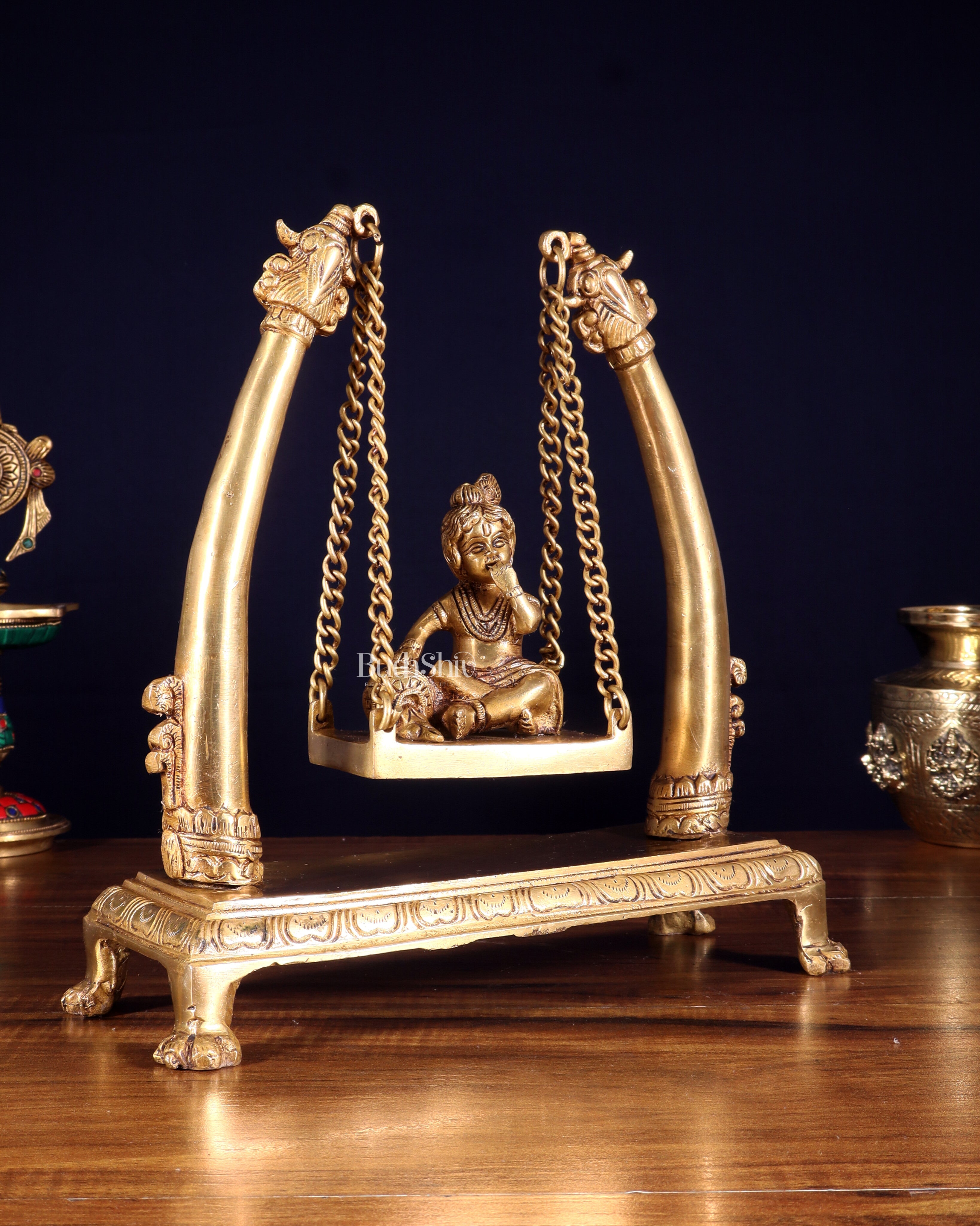 Pure Brass Bal Gopal Makhan Chor on Swing Idol 10 inch