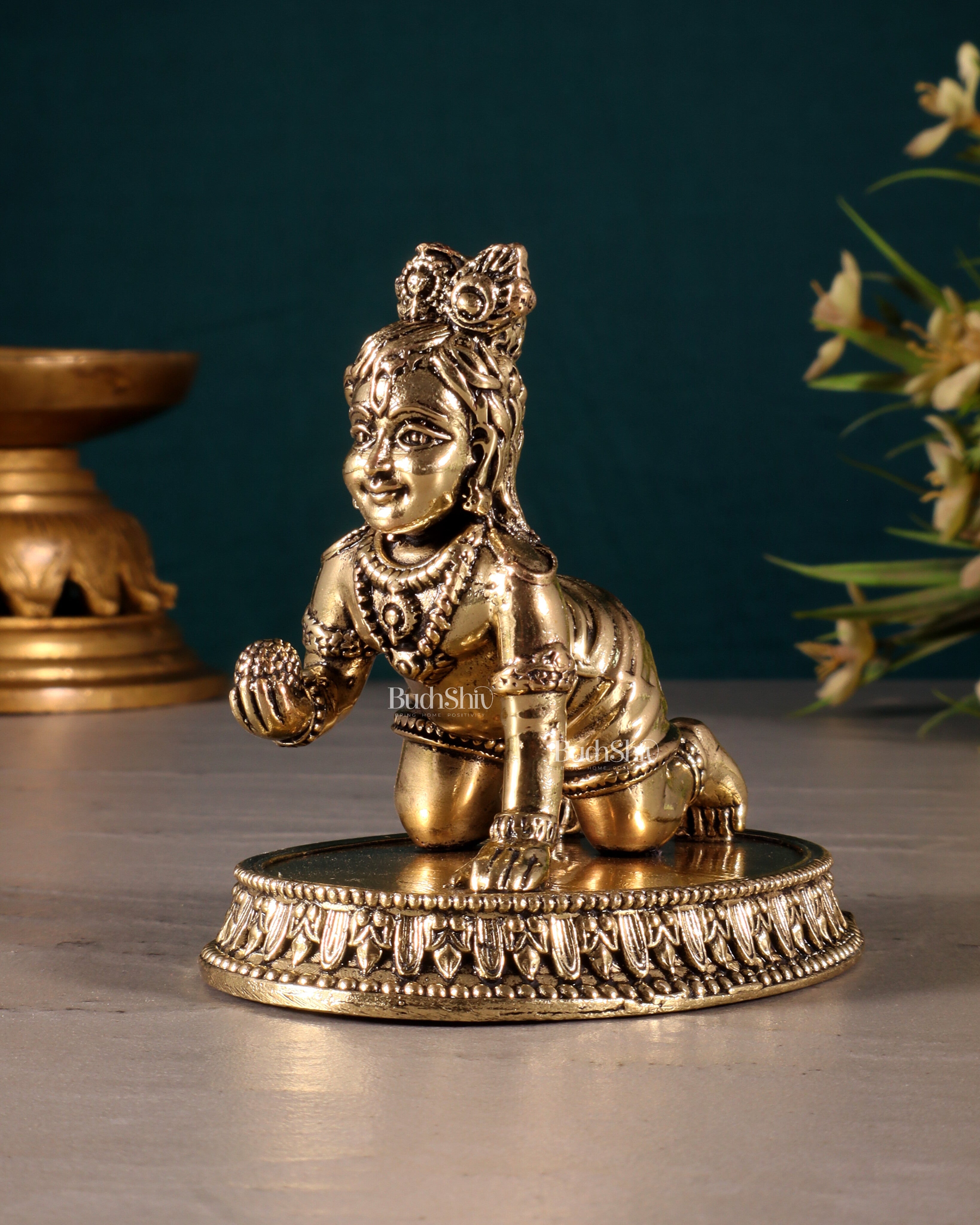 Brass Superfine Laddoo Gopal Idol 3 inch with base