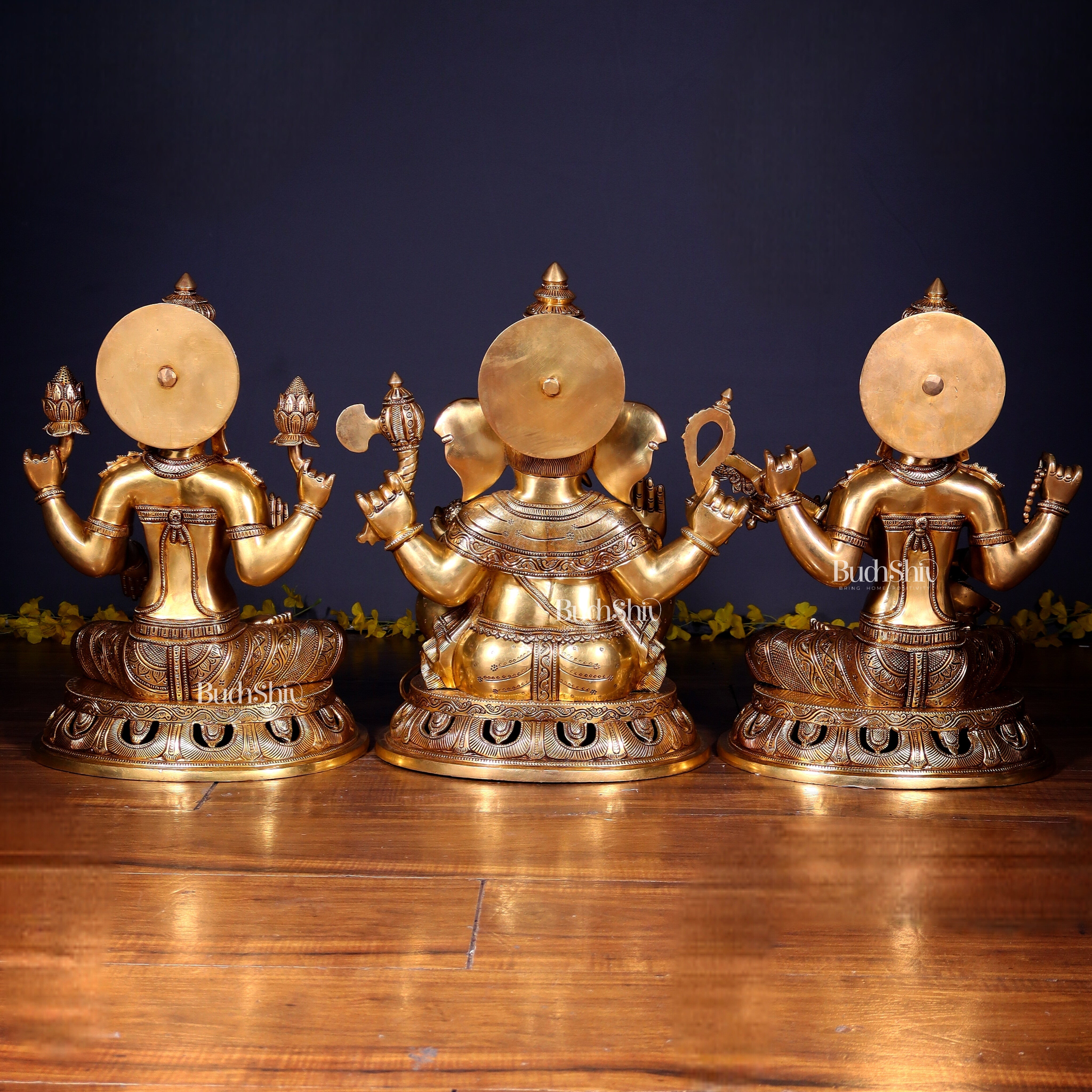 Brass Superfine Ganesh Lakshmi Saraswati Large Idol Set – Intricate Carvings 18" | 55 kg
