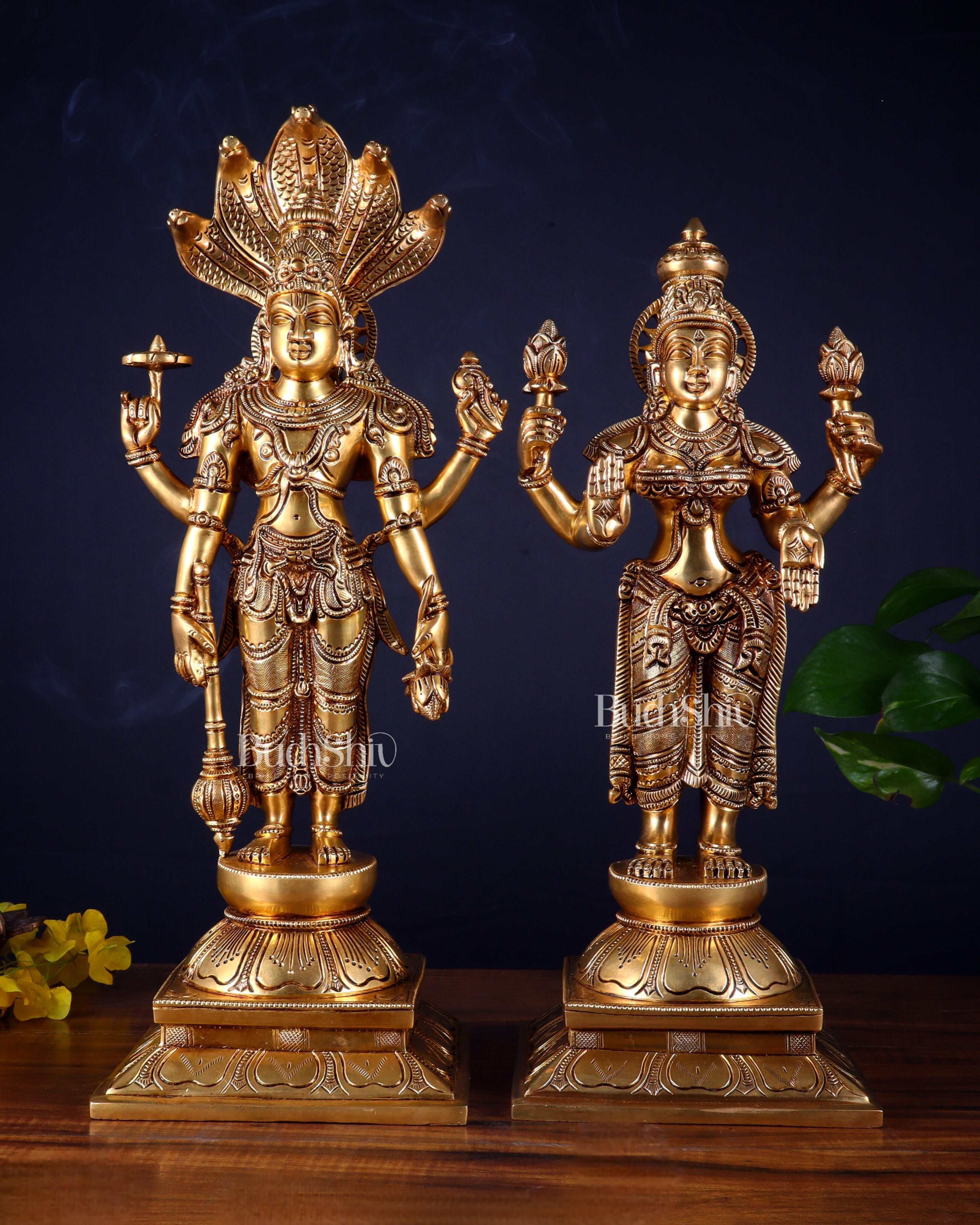 Brass Superfine Standing Lord Vishnu with Sheshanaag & Goddess Lakshmi Statue (Pair) 18 inch