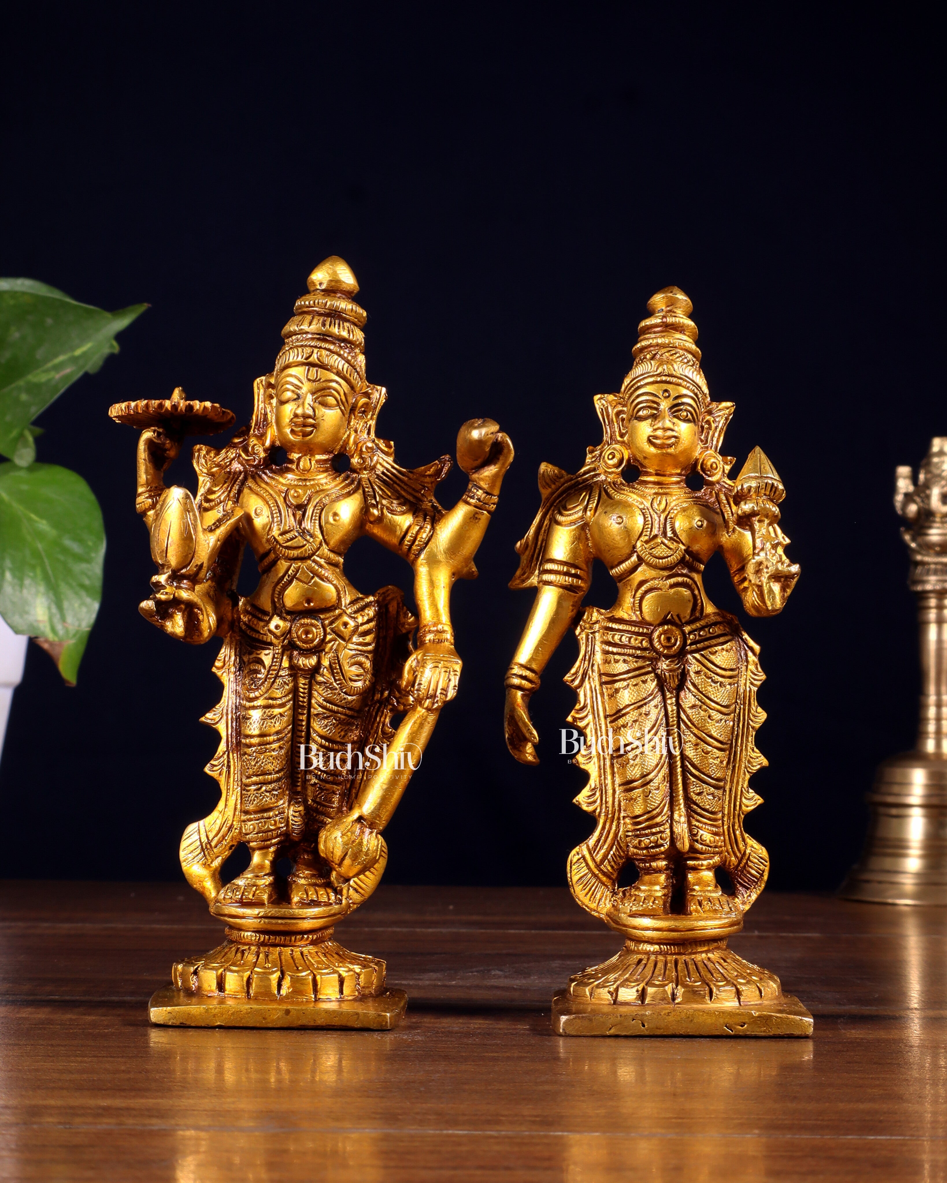 Brass Standing Vishnu and Lakshmi Idols 6 inch