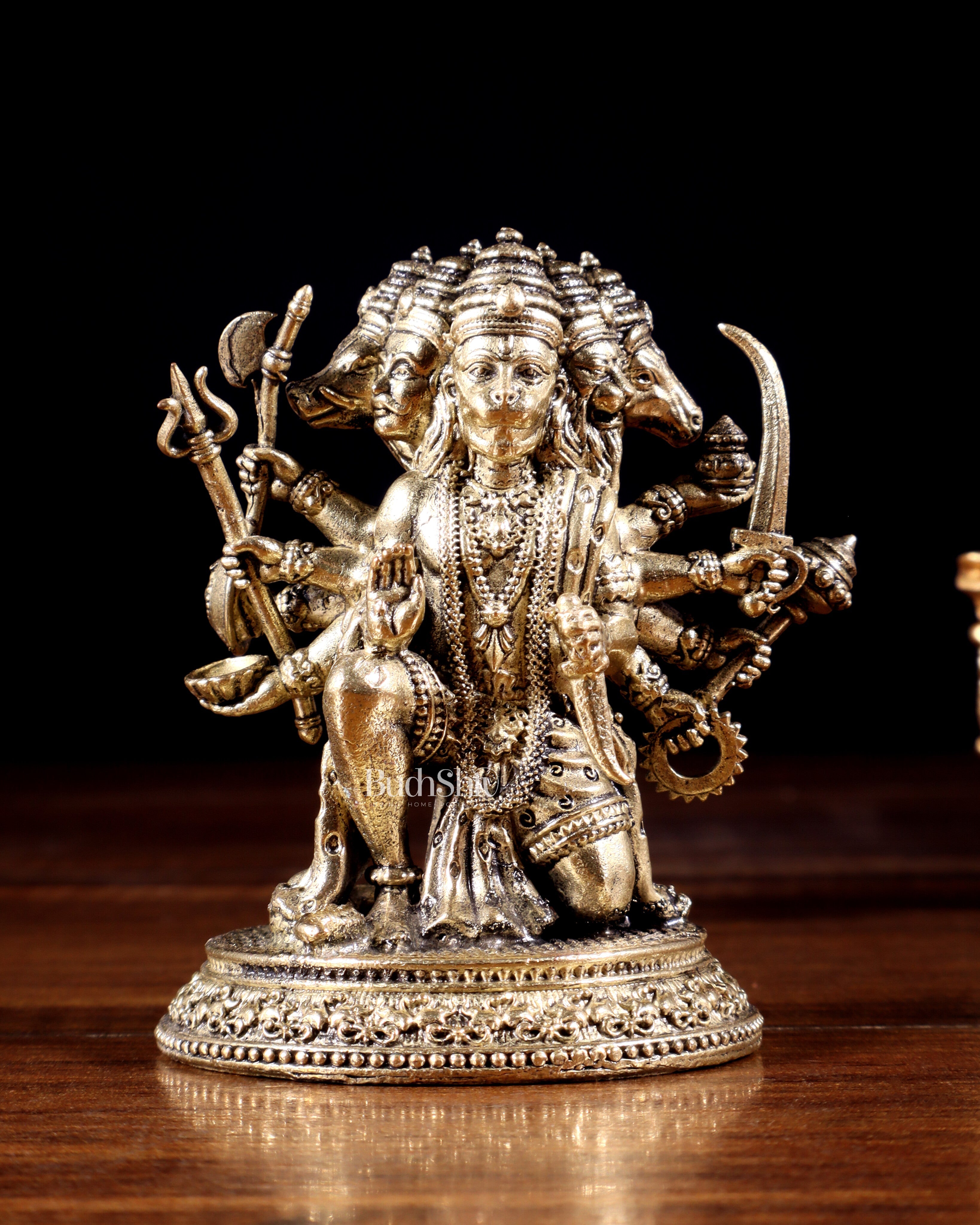 Brass Pure Brass Superfine Panchmukhi Hanuman Hanuman Idol - 3 inch